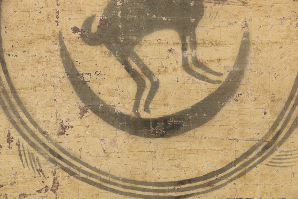 Jacques Lamy Fresco Painting on Burlap of a Rabbit Emblem