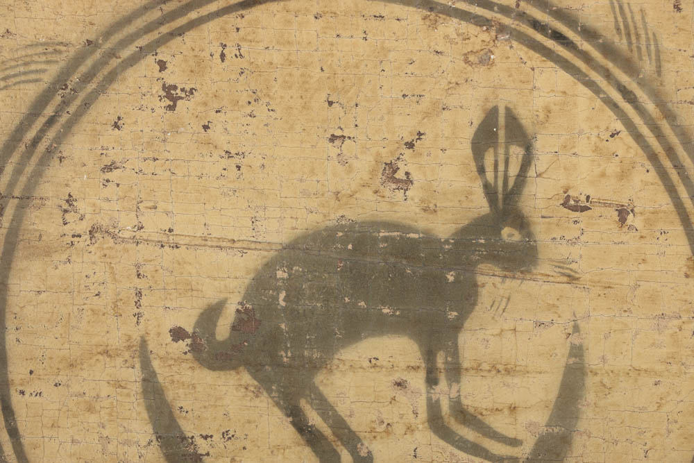 Jacques Lamy Fresco Painting on Burlap of a Rabbit Emblem