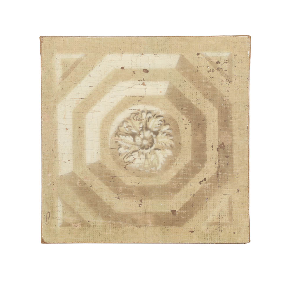 Jacques Lamy Fresco Painting on Burlap of a Geometric Design