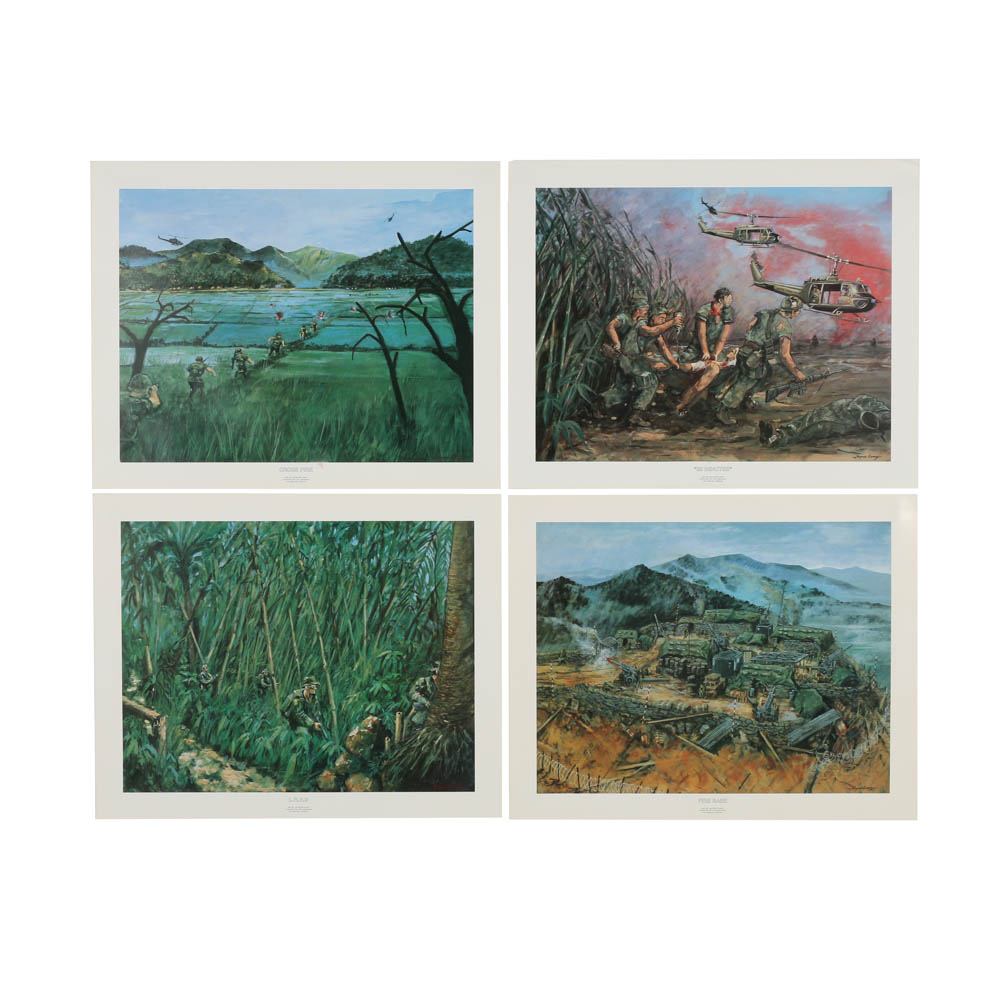 Collection of Jacques Lamy Offset Lithographs on Paper of War Scenes
