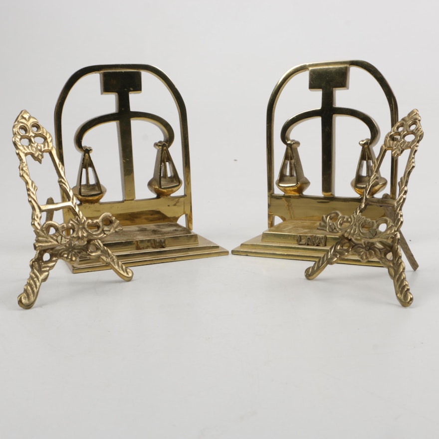 Brass Book Ends with a Pair of Table Easels
