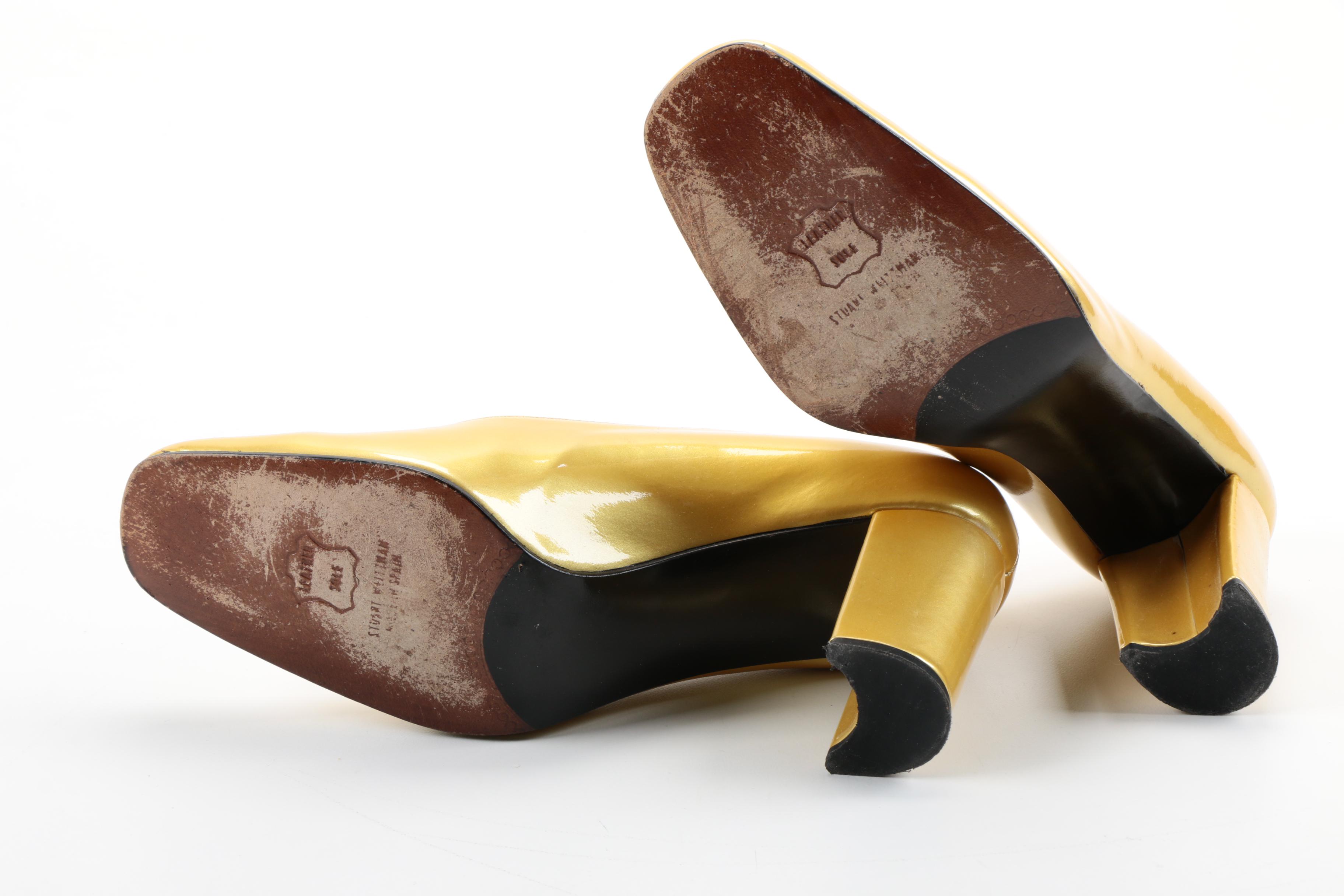 Stuart Weitzman Golden Patent Leather Pumps