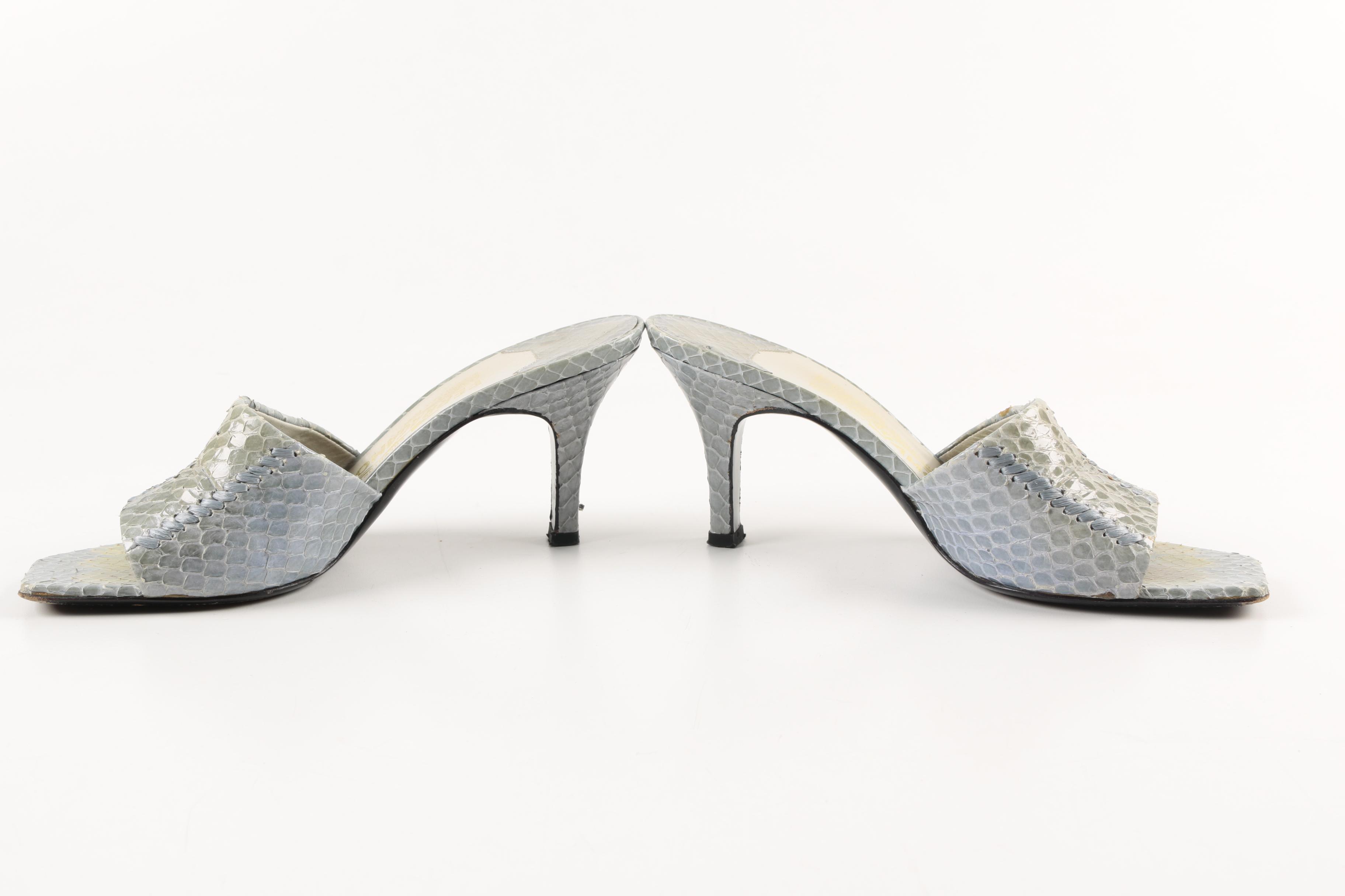 Women's Salvatore Ferragamo Embossed Grey Leather Slide Sandals