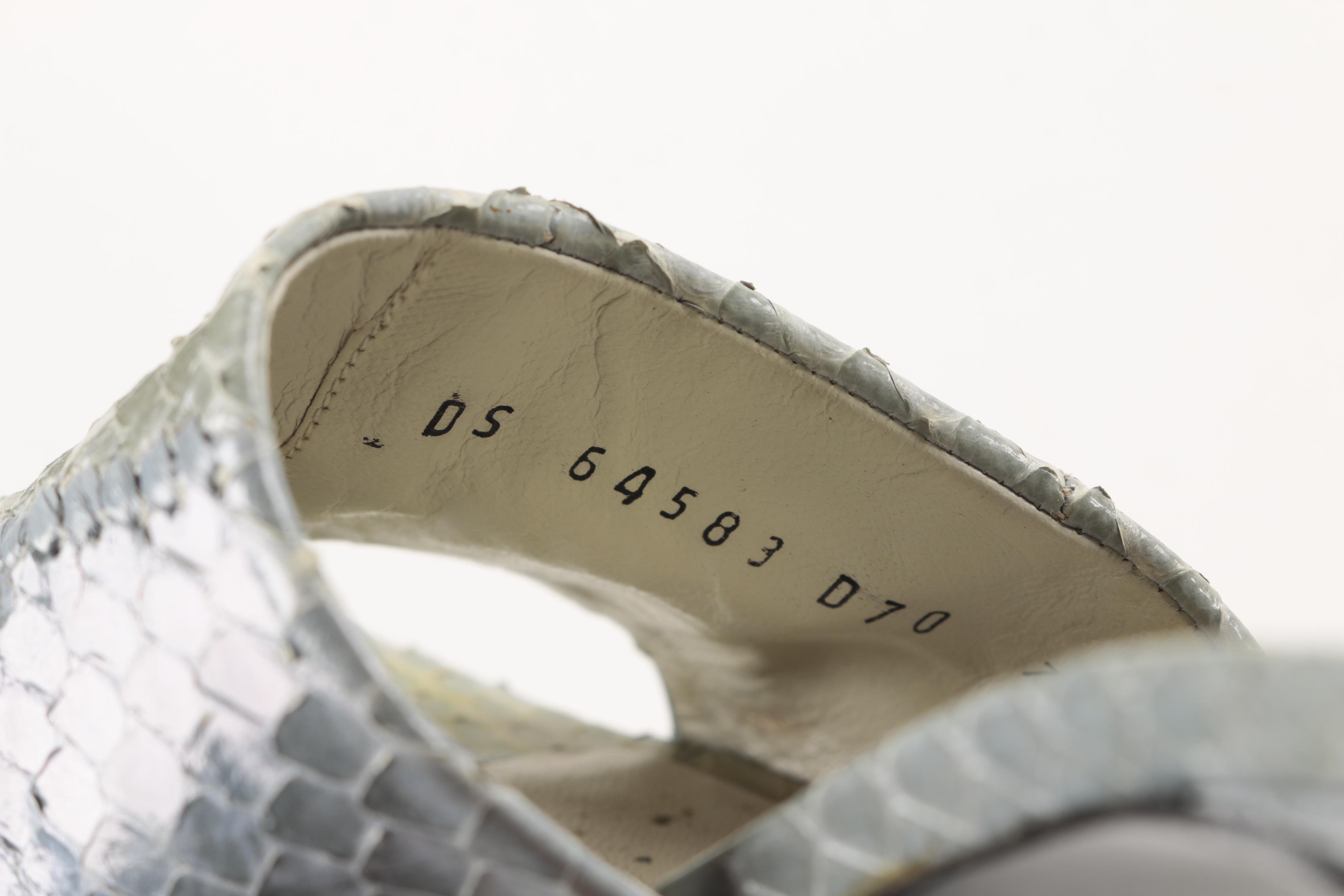 Women's Salvatore Ferragamo Embossed Grey Leather Slide Sandals