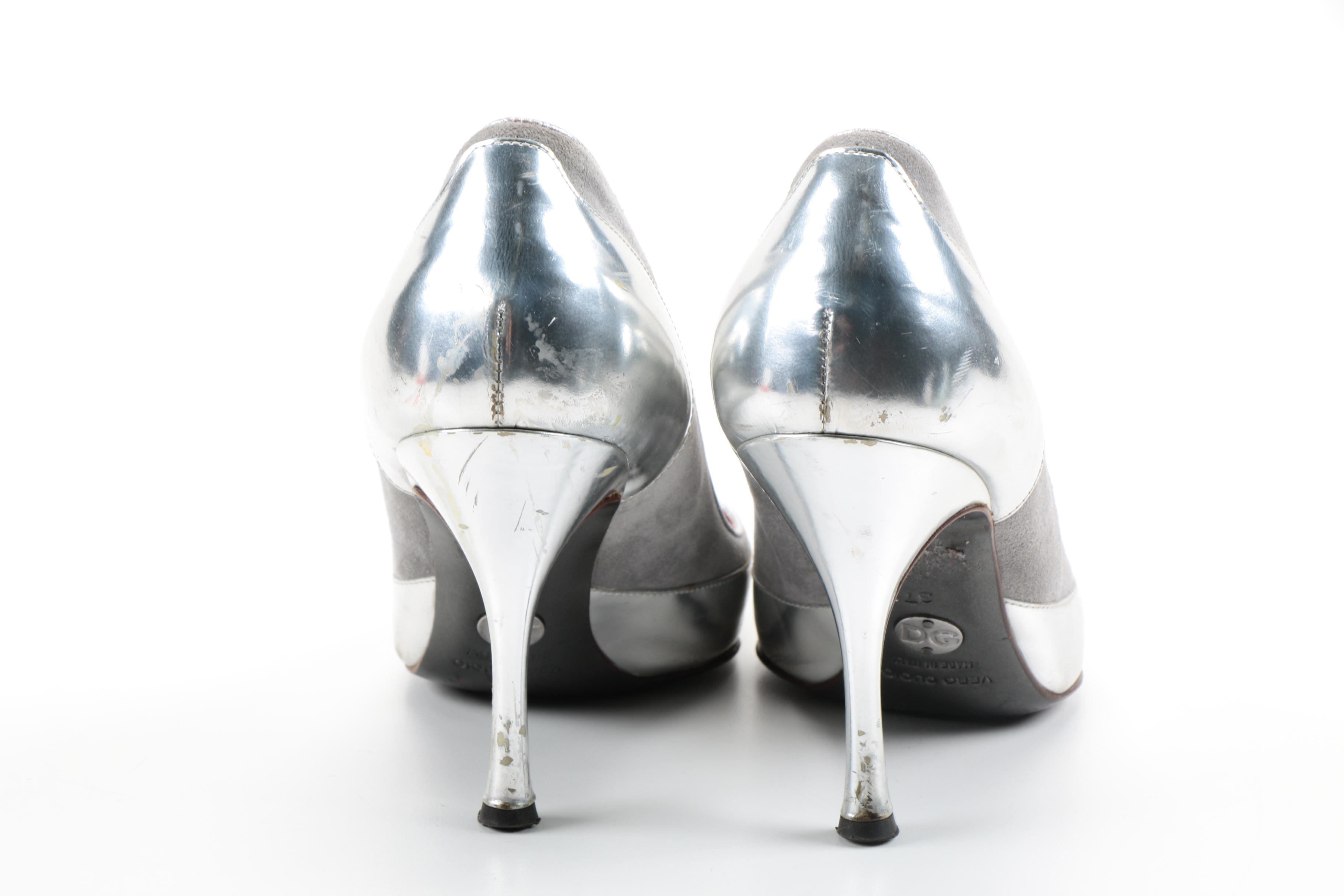 Dolce & Gabbana Suede and Metallic Leather Dress Heels