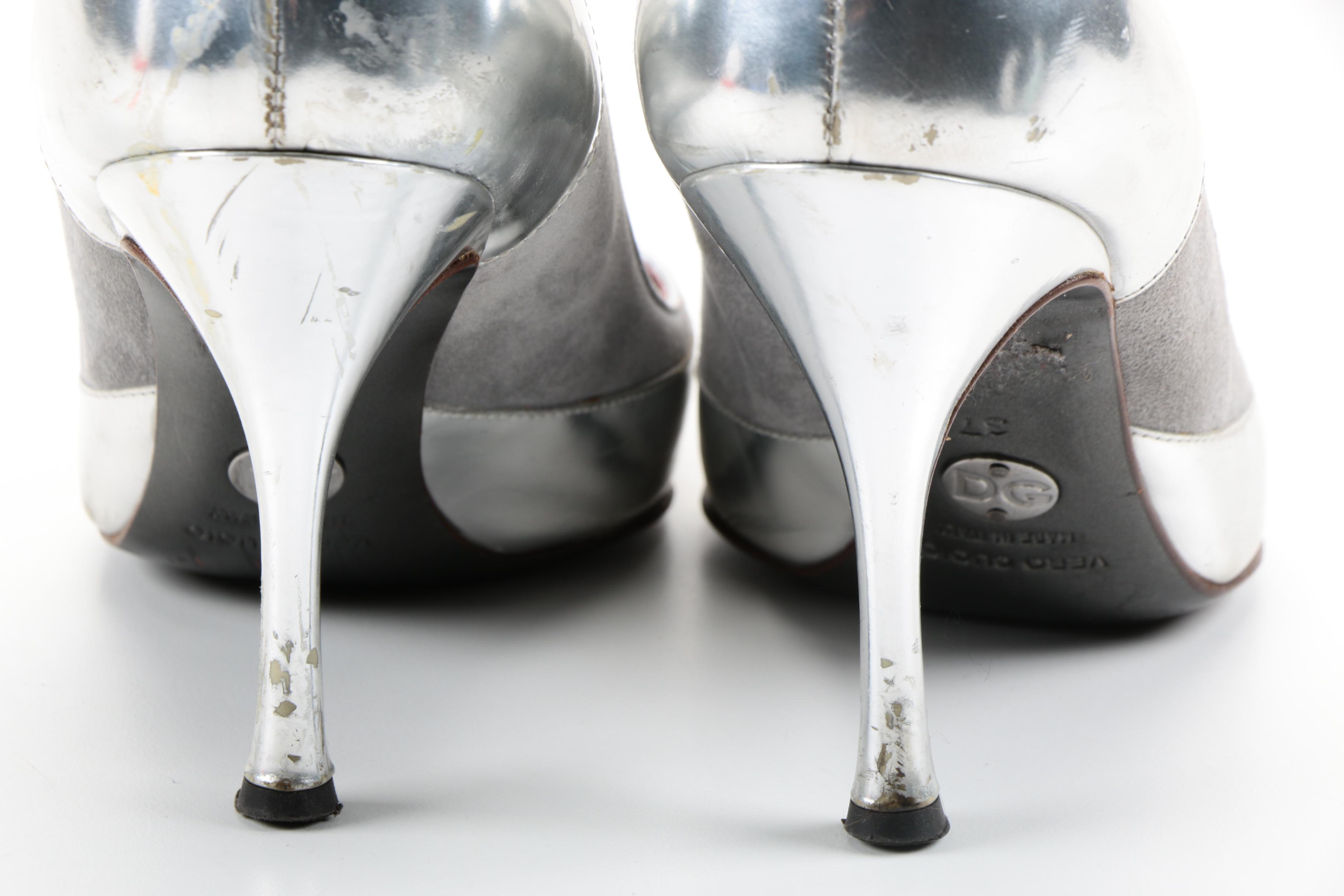 Dolce & Gabbana Suede and Metallic Leather Dress Heels