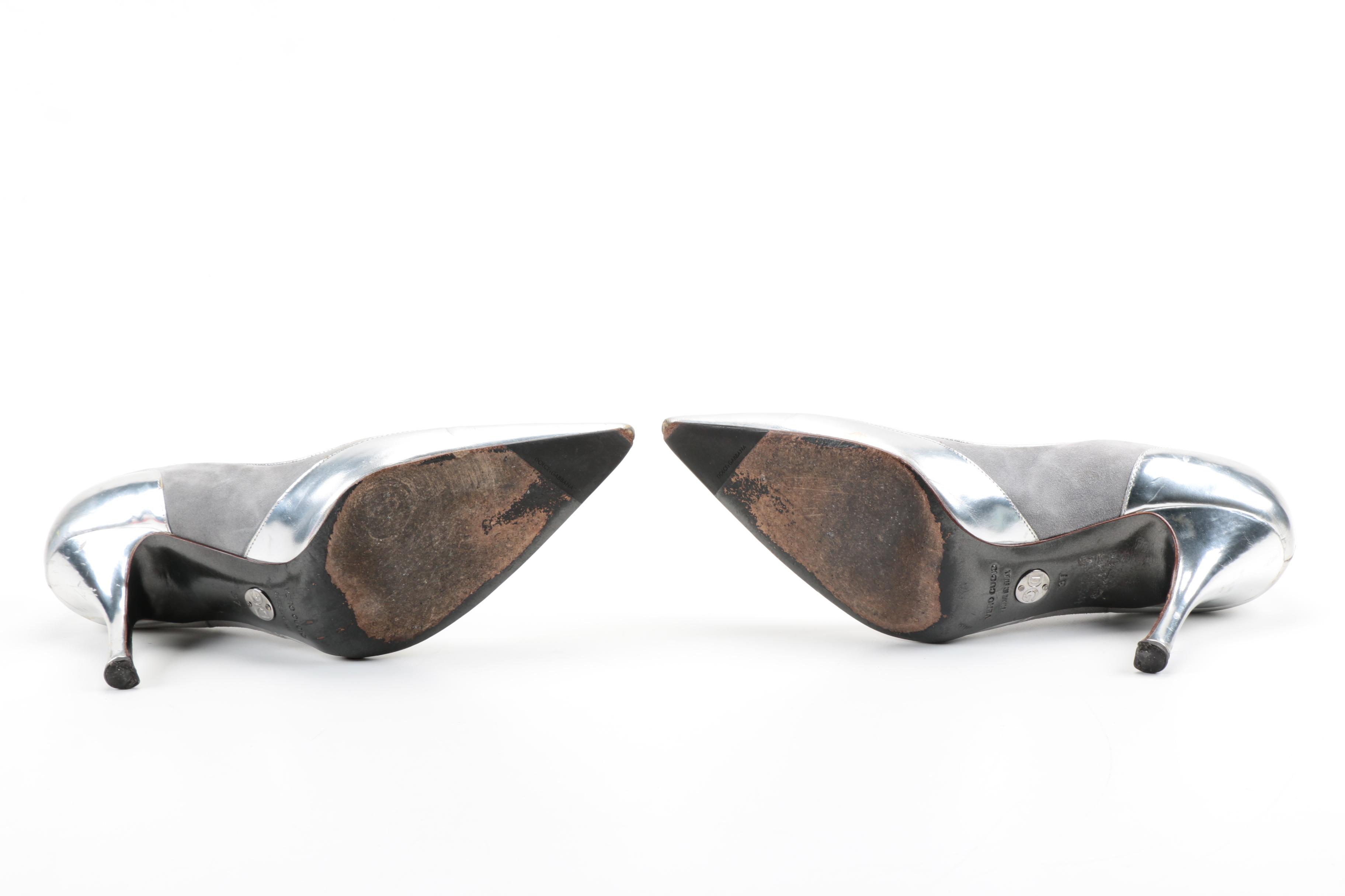 Dolce & Gabbana Suede and Metallic Leather Dress Heels