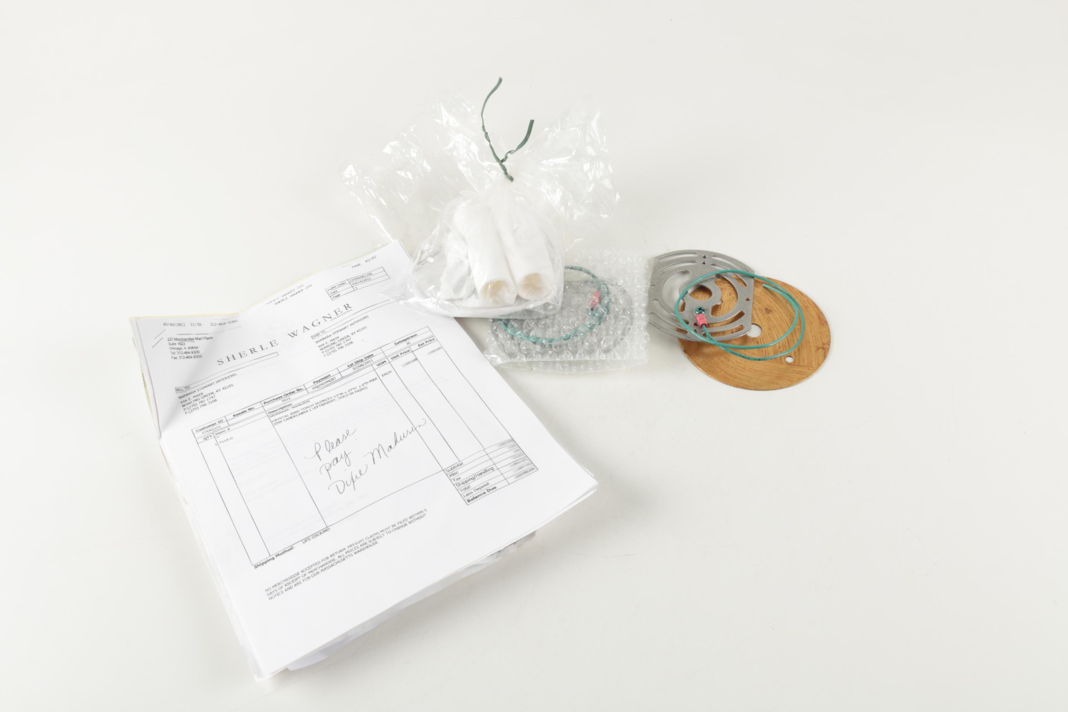 Sherle Wagner Crystal Bird Torch Two Light Tole Wall Sconces