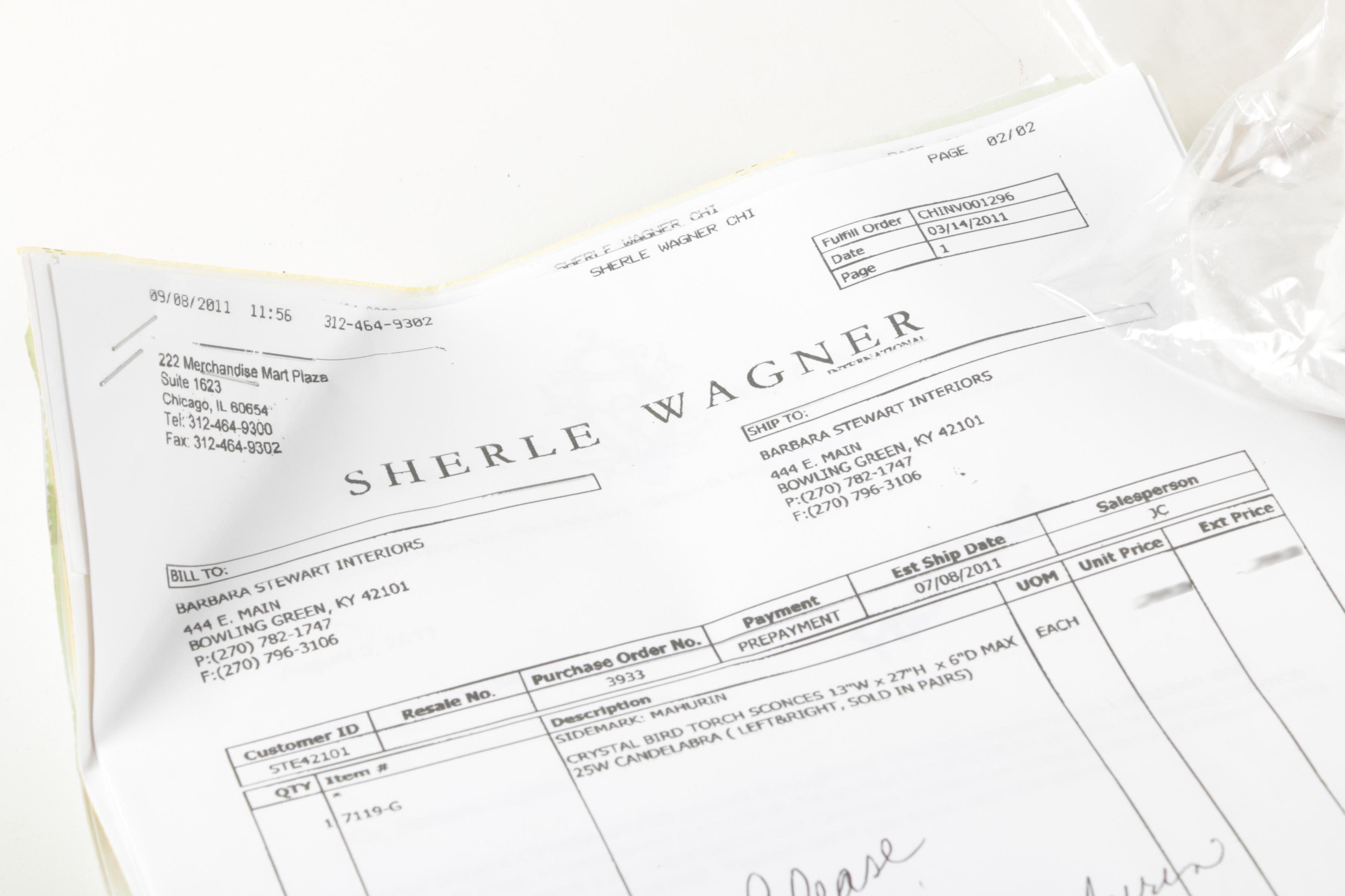 Sherle Wagner Crystal Bird Torch Two Light Tole Wall Sconces