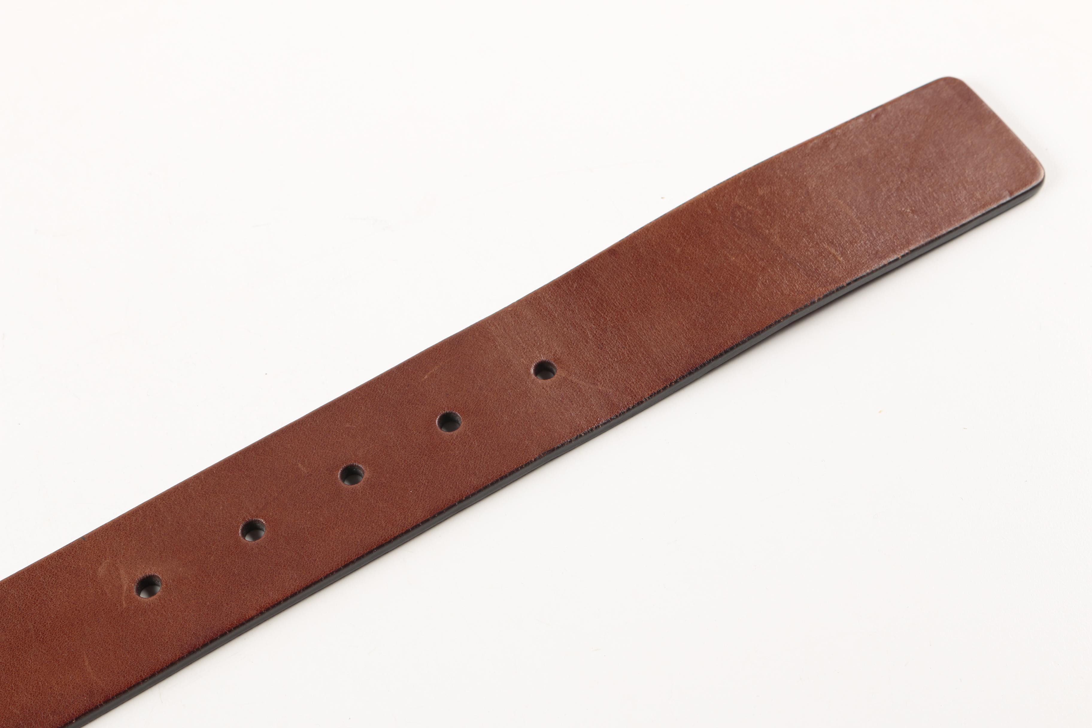 Brown Leather Versace Belt with Silver Tone Belt Buckle