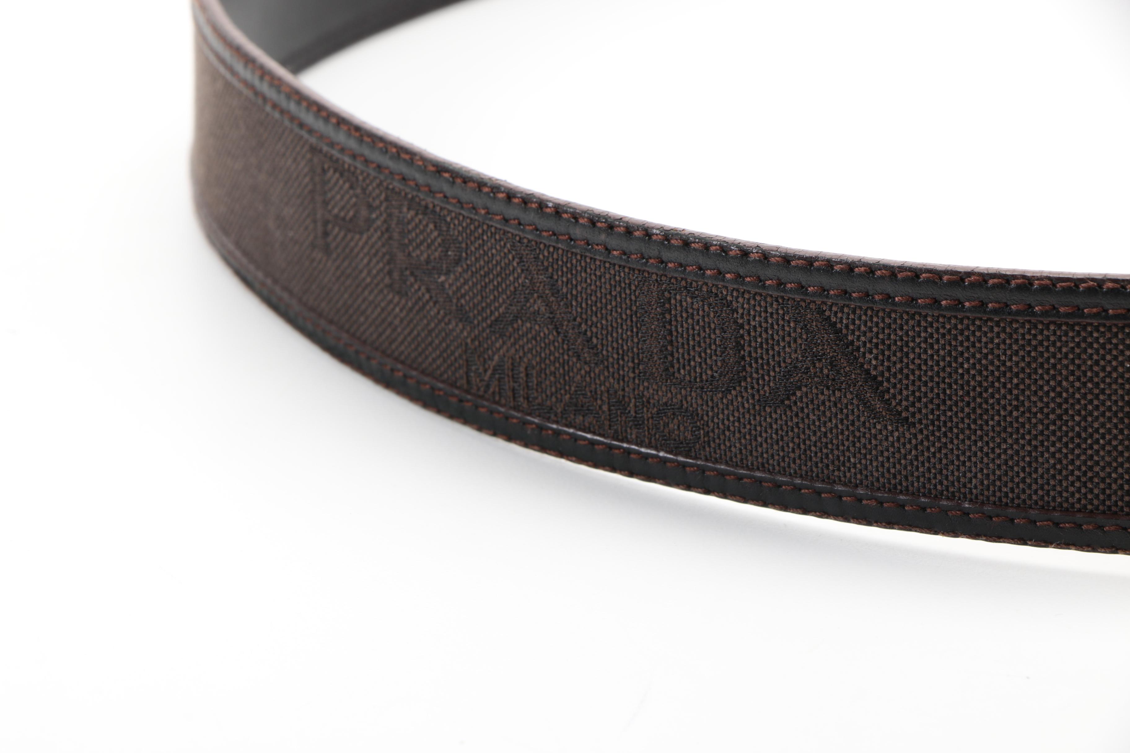 Dark Brown Leather and Canvas Prada Logo Belt