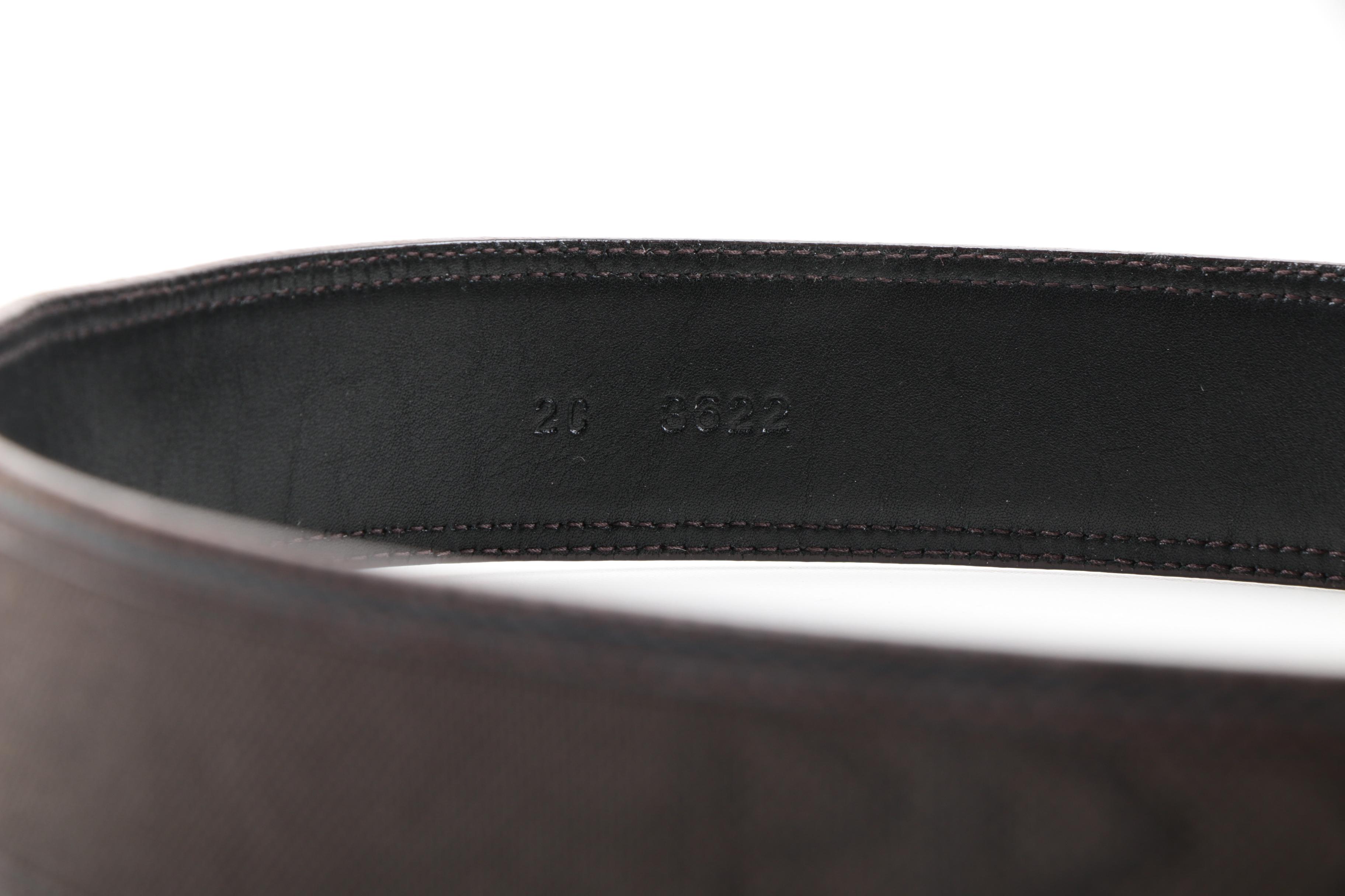 Dark Brown Leather and Canvas Prada Logo Belt