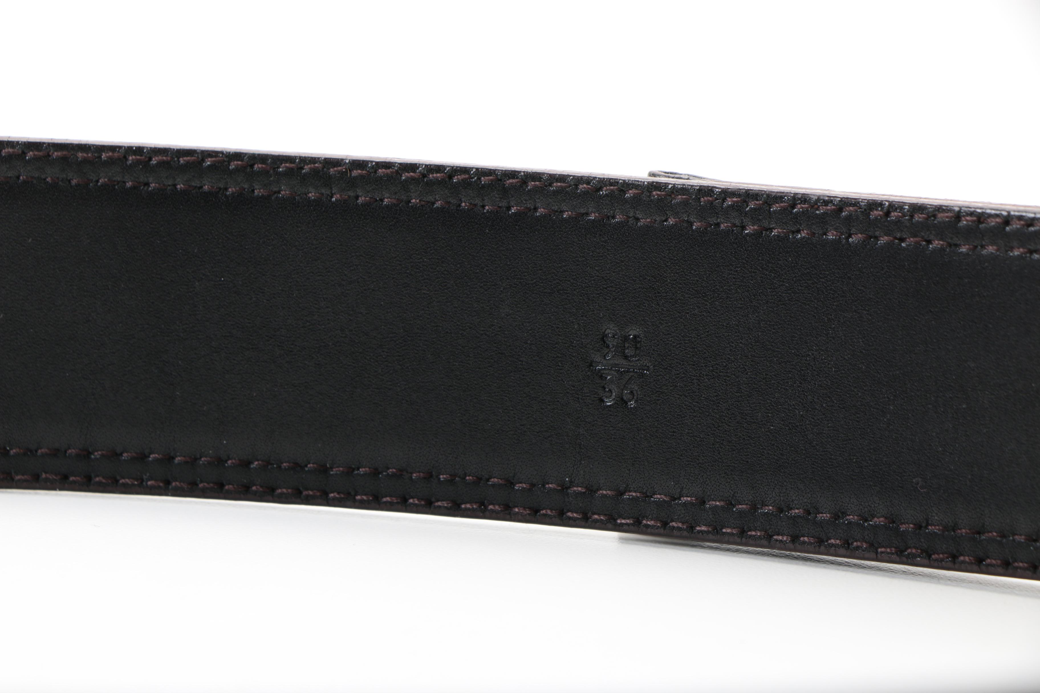 Dark Brown Leather and Canvas Prada Logo Belt