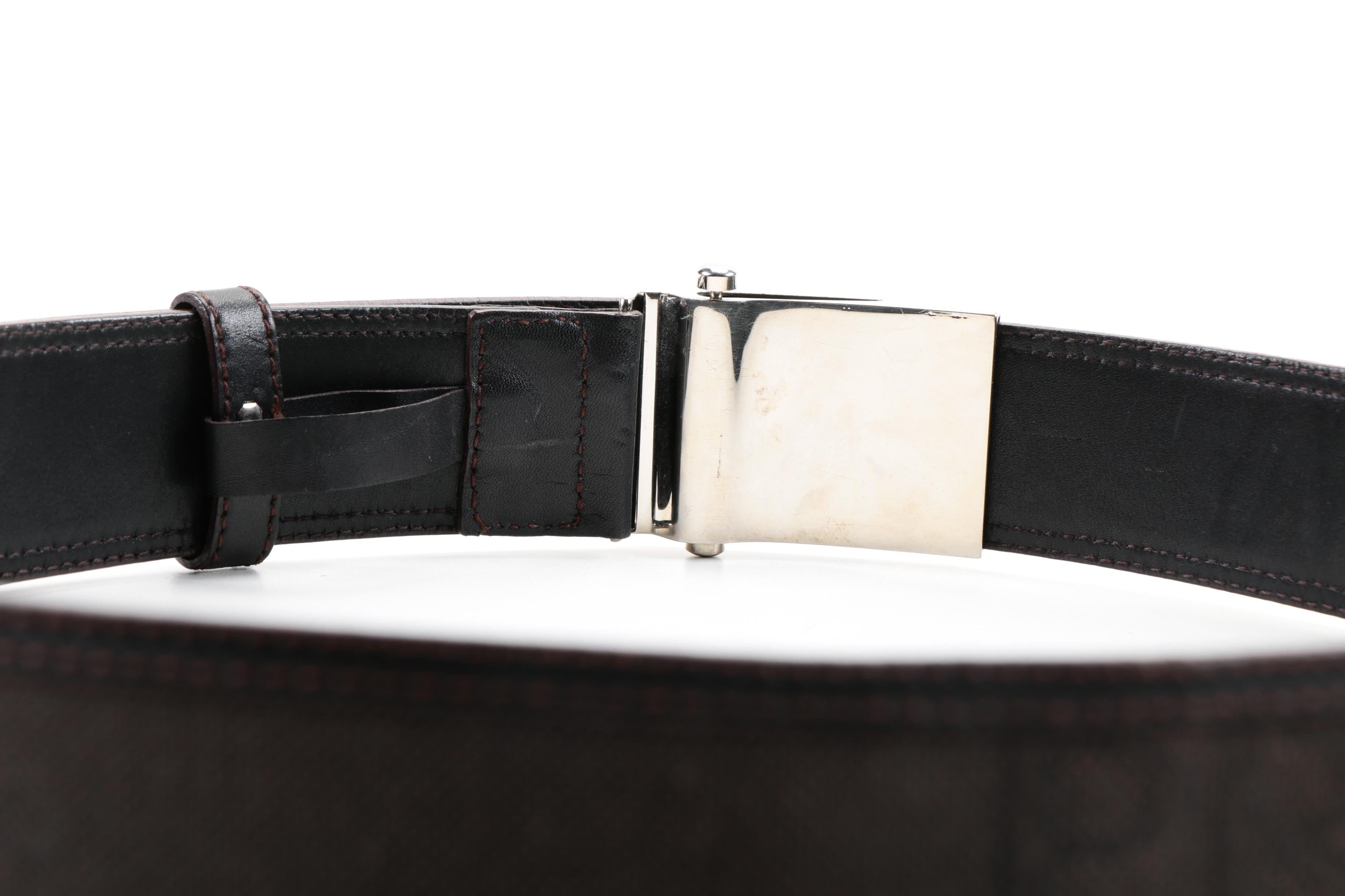 Dark Brown Leather and Canvas Prada Logo Belt