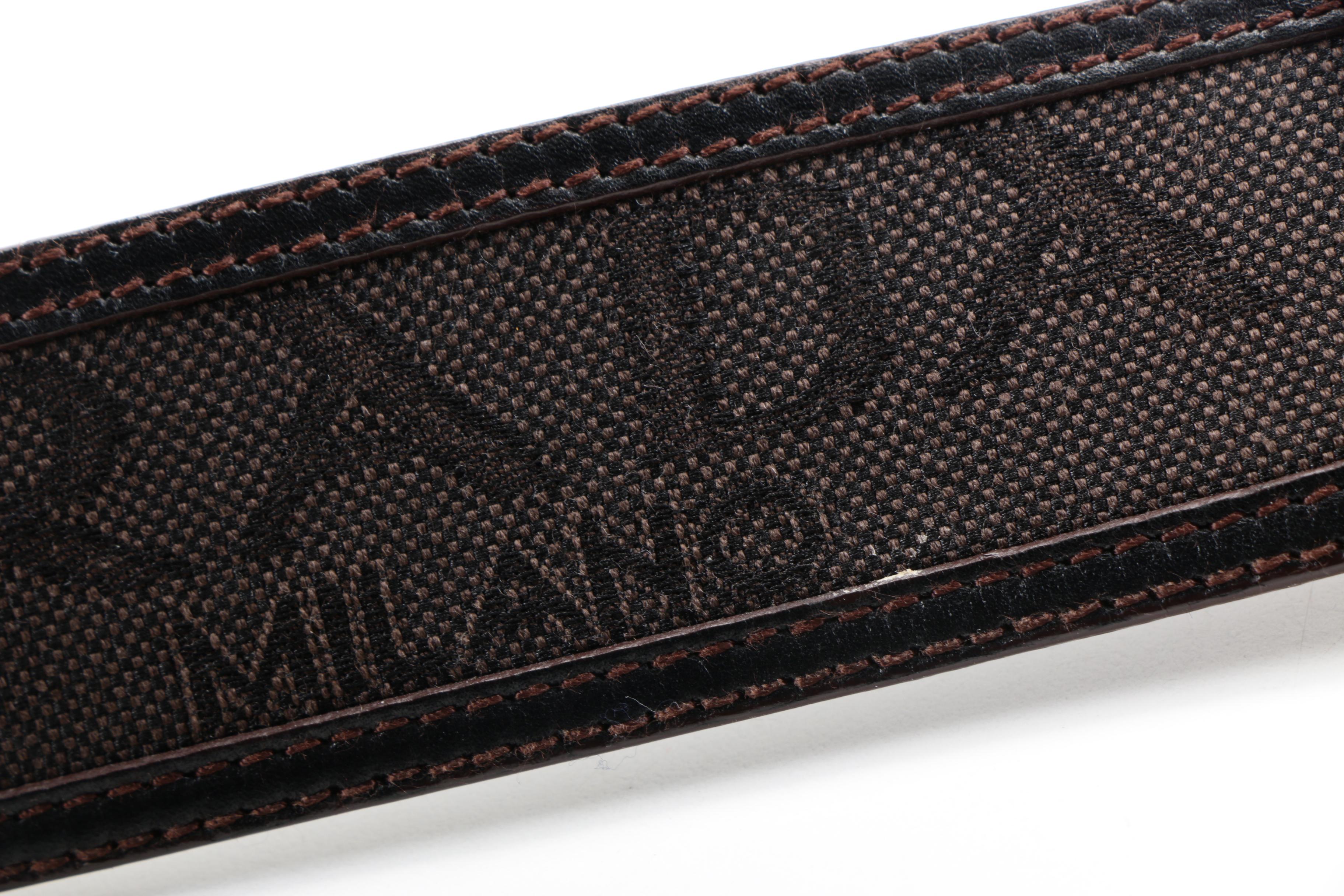 Dark Brown Leather and Canvas Prada Logo Belt