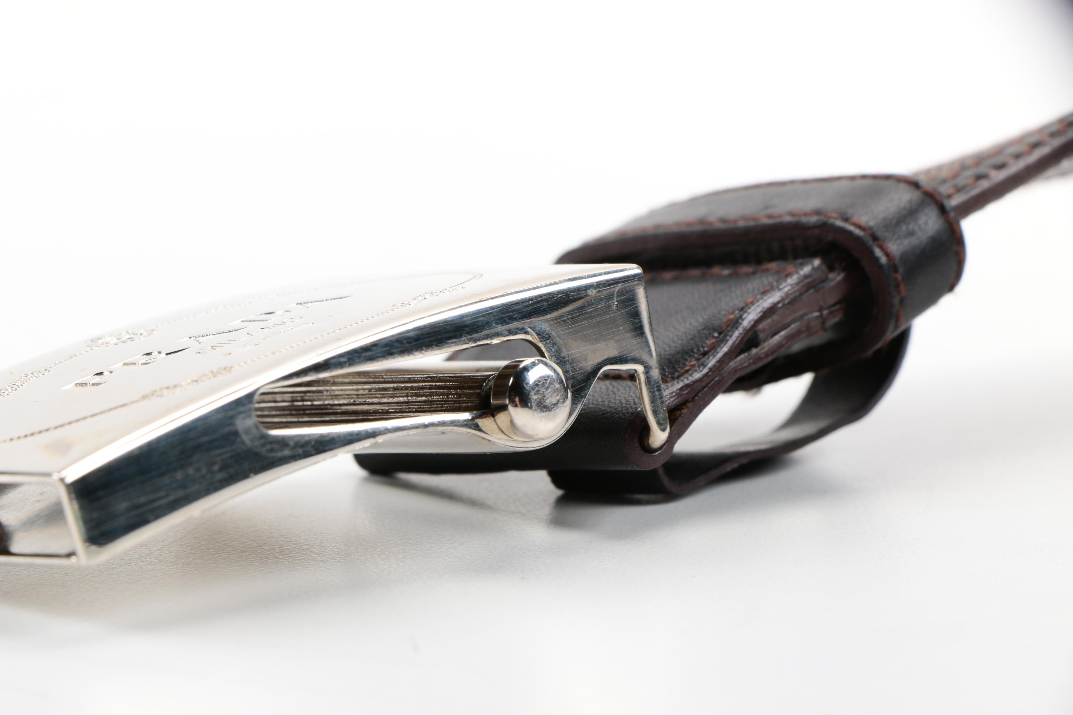 Dark Brown Leather and Canvas Prada Logo Belt