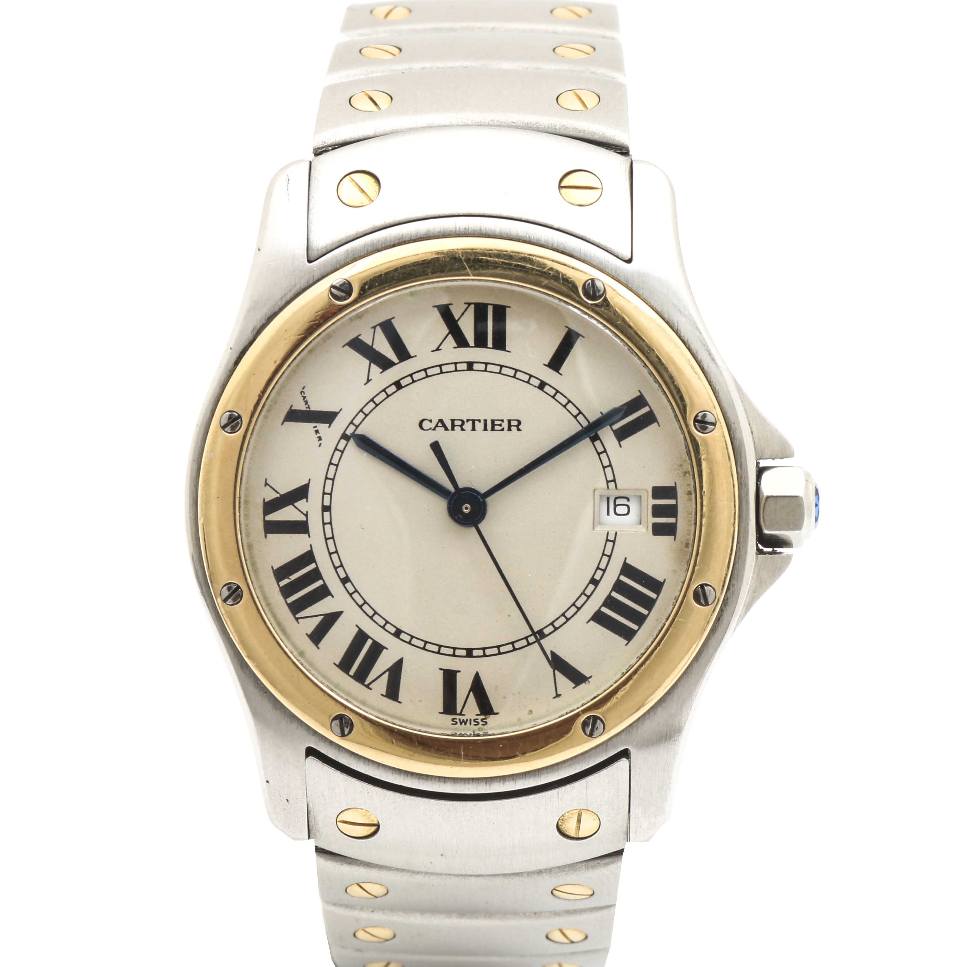 Cartier "Santos Ronde" 18K Yellow Gold and Stainless Steel Analog Watch
