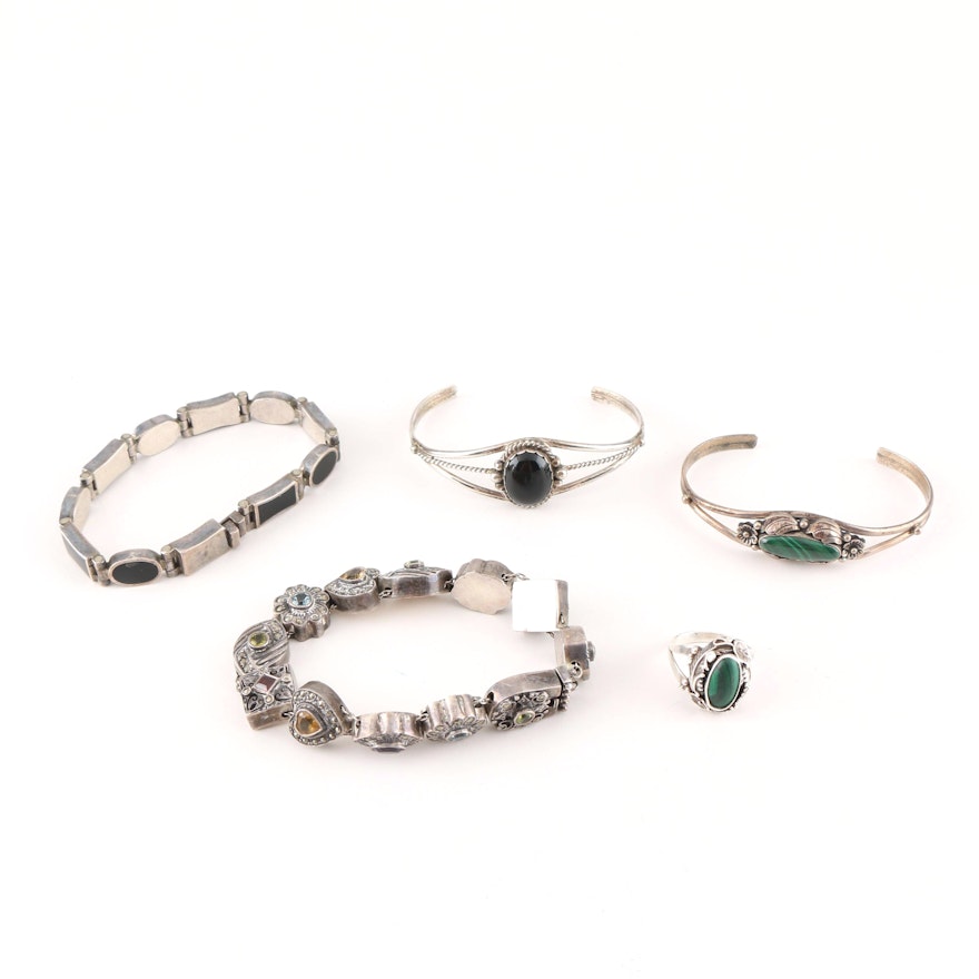 Vintage Sterling Silver Bracelets and Raymond Gasper Zuni Ring