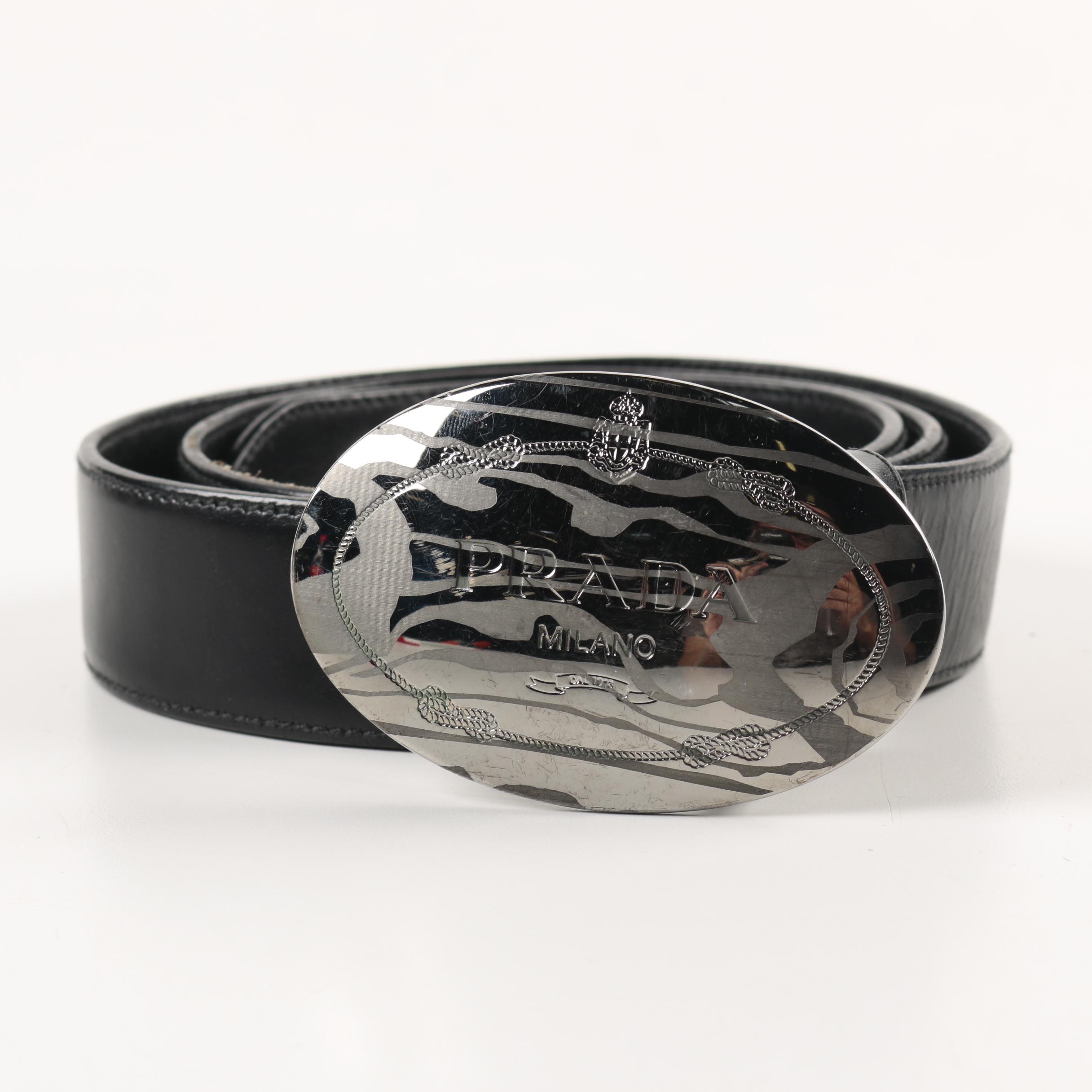 Prada Black Leather Belt