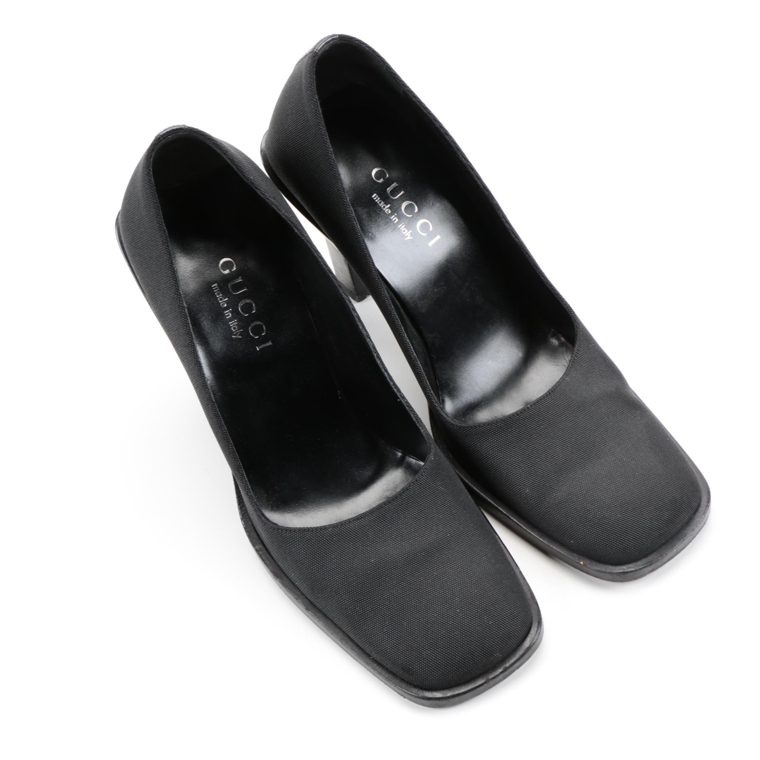 Gucci Black Canvas and Leather Pumps