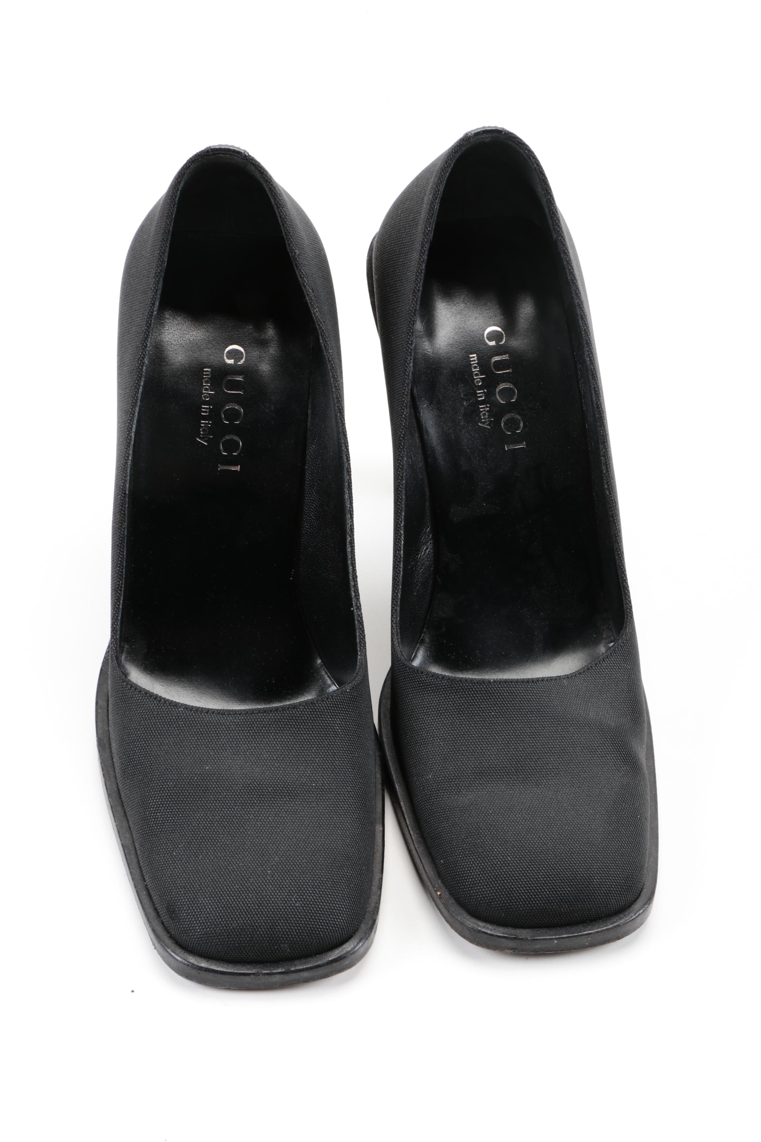 Gucci Black Canvas and Leather Pumps