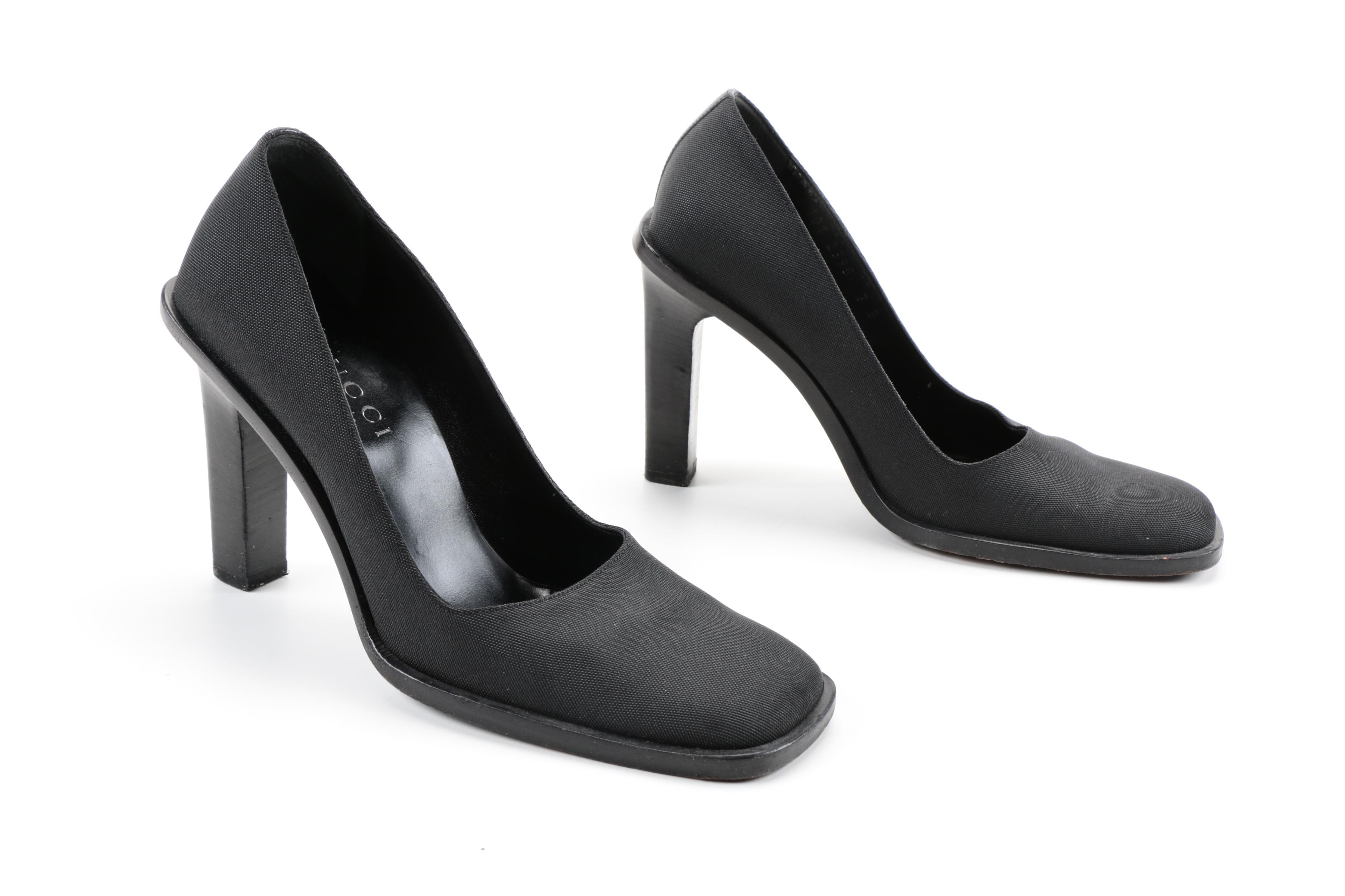 Gucci Black Canvas and Leather Pumps