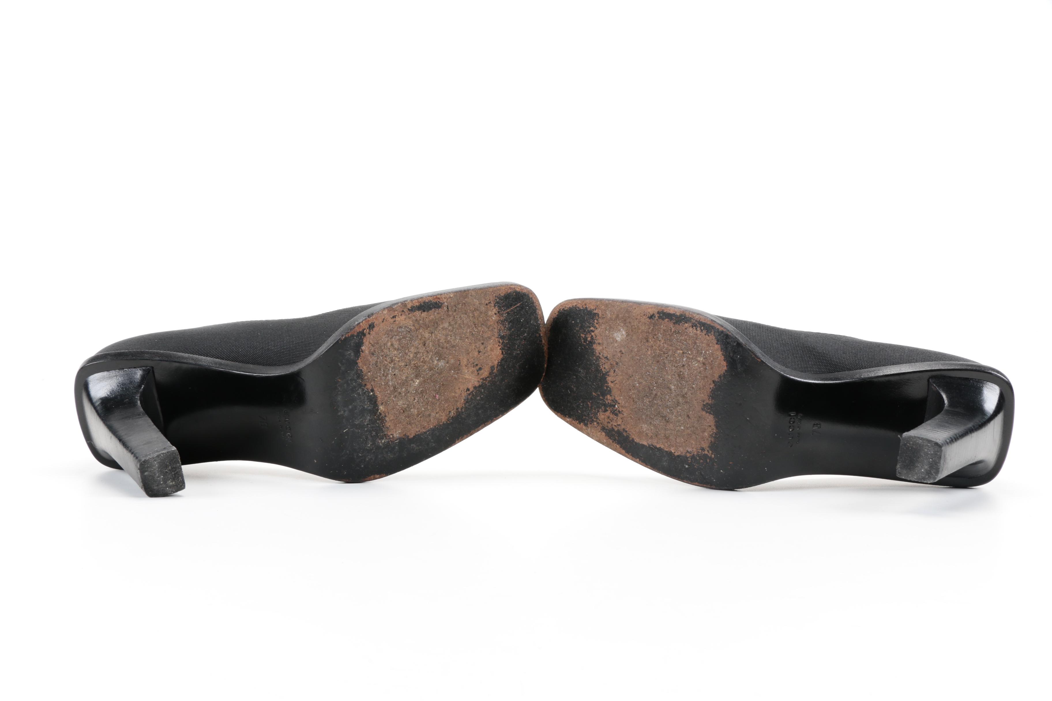 Gucci Black Canvas and Leather Pumps