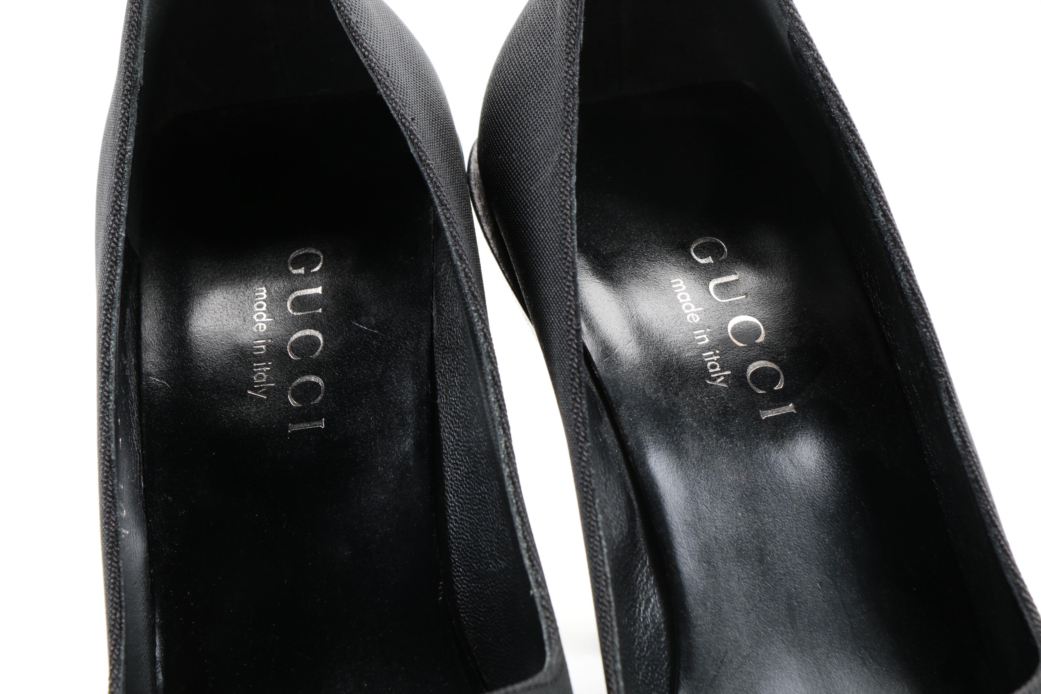 Gucci Black Canvas and Leather Pumps