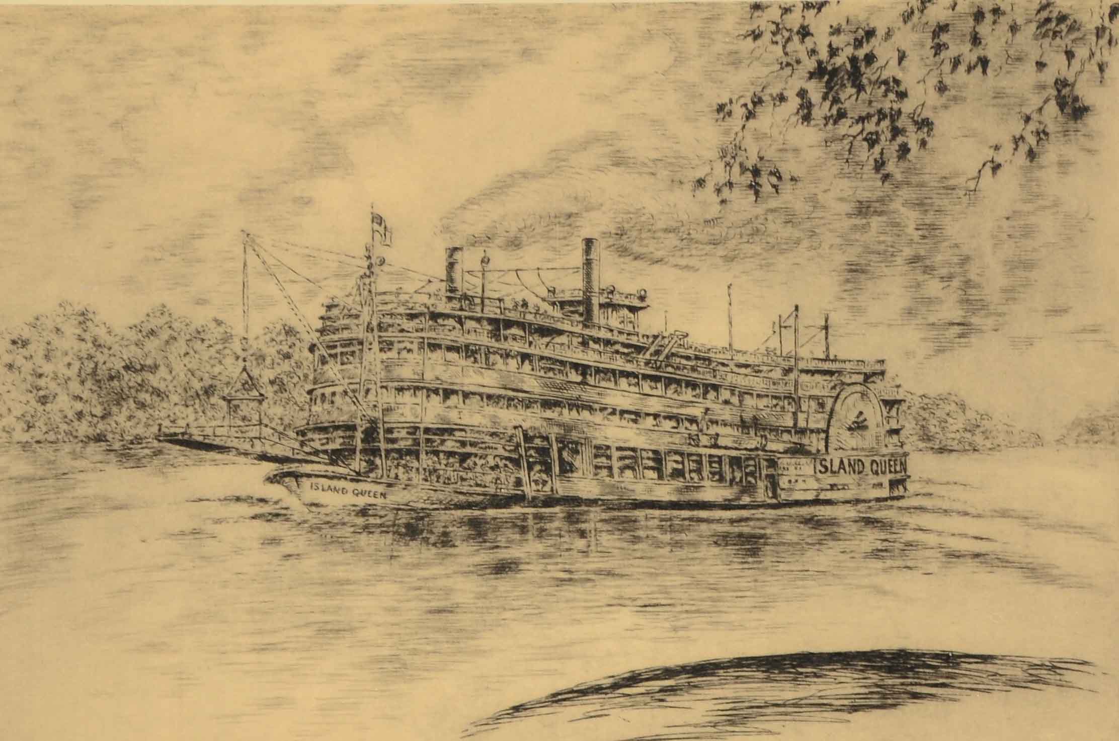 Caroline Williams Half Tone Print of the Island Queen River Boat