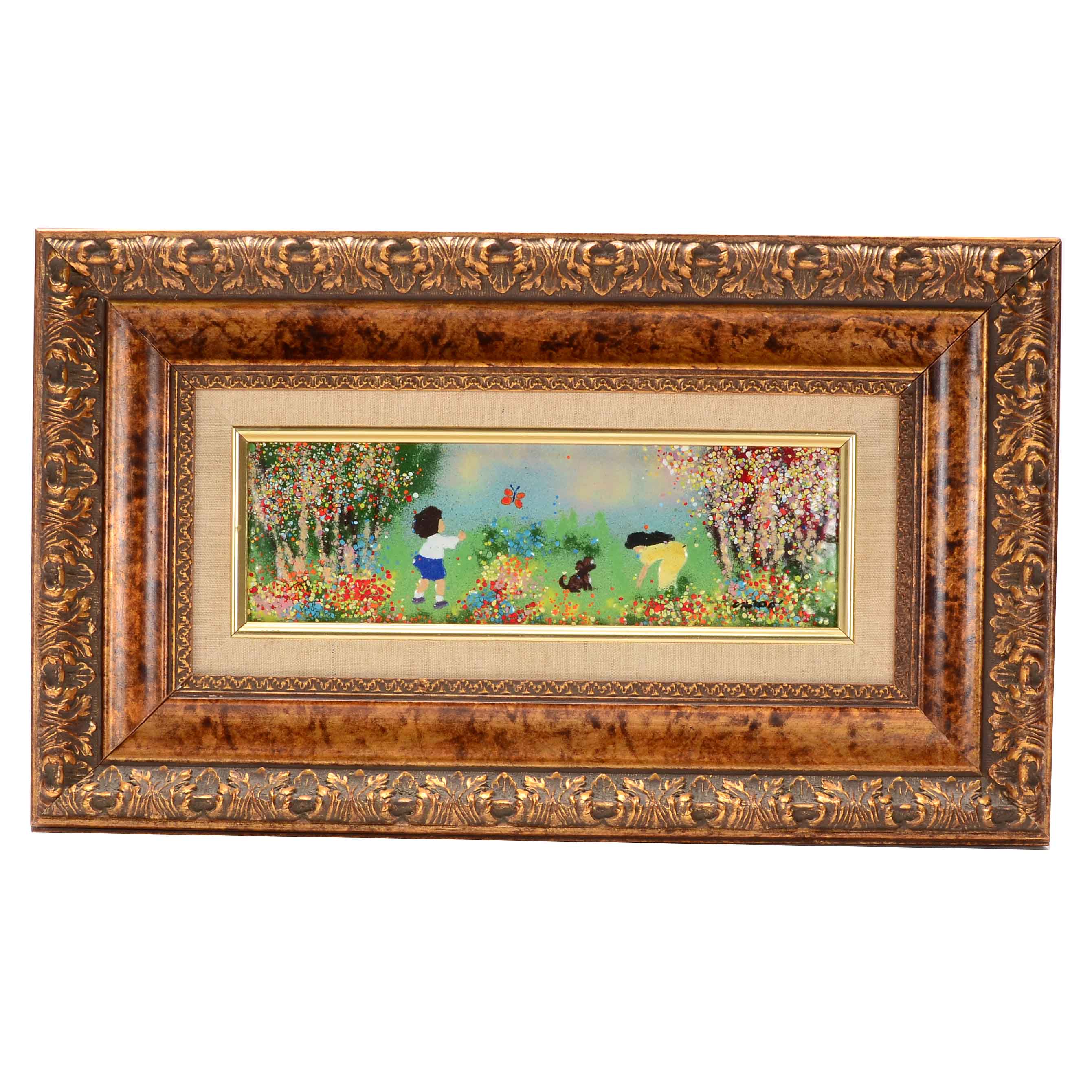 Louis Cardin Original Enamel Painting on Copper