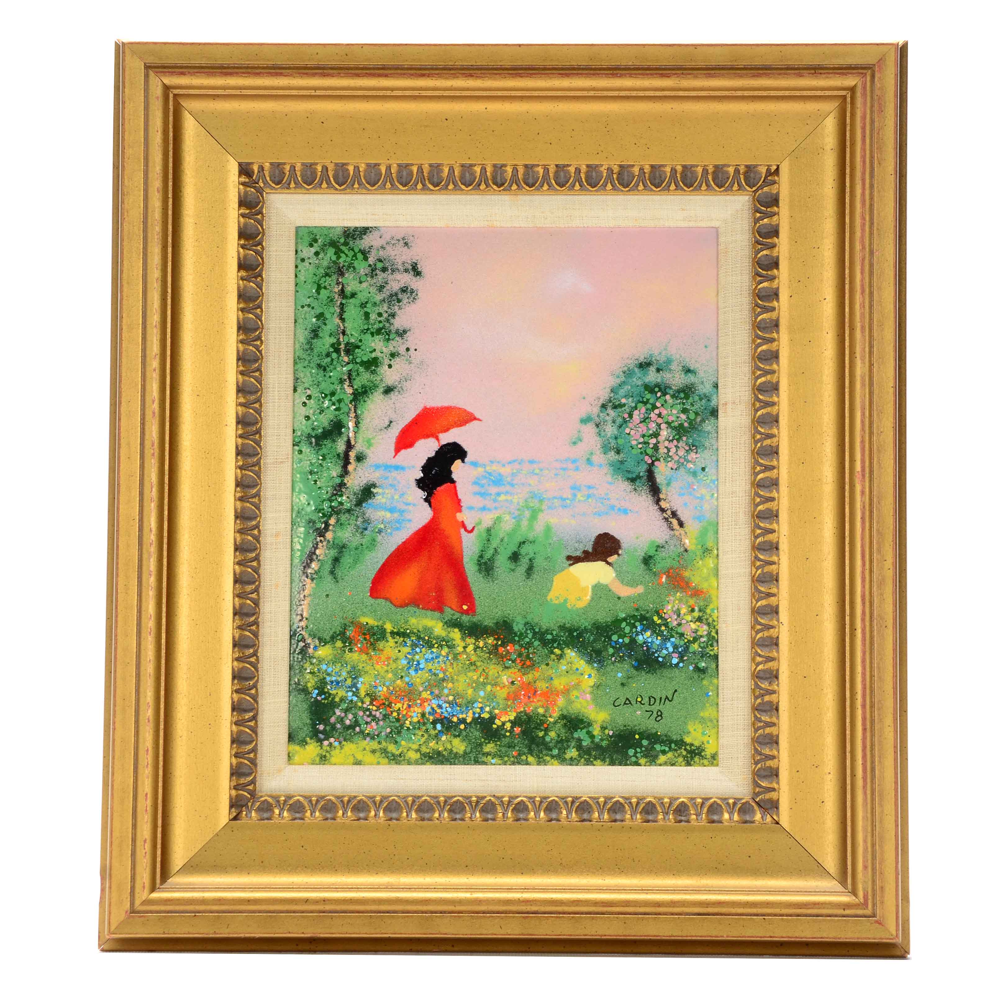 Louis Cardin Original Enamel Painting on Copper