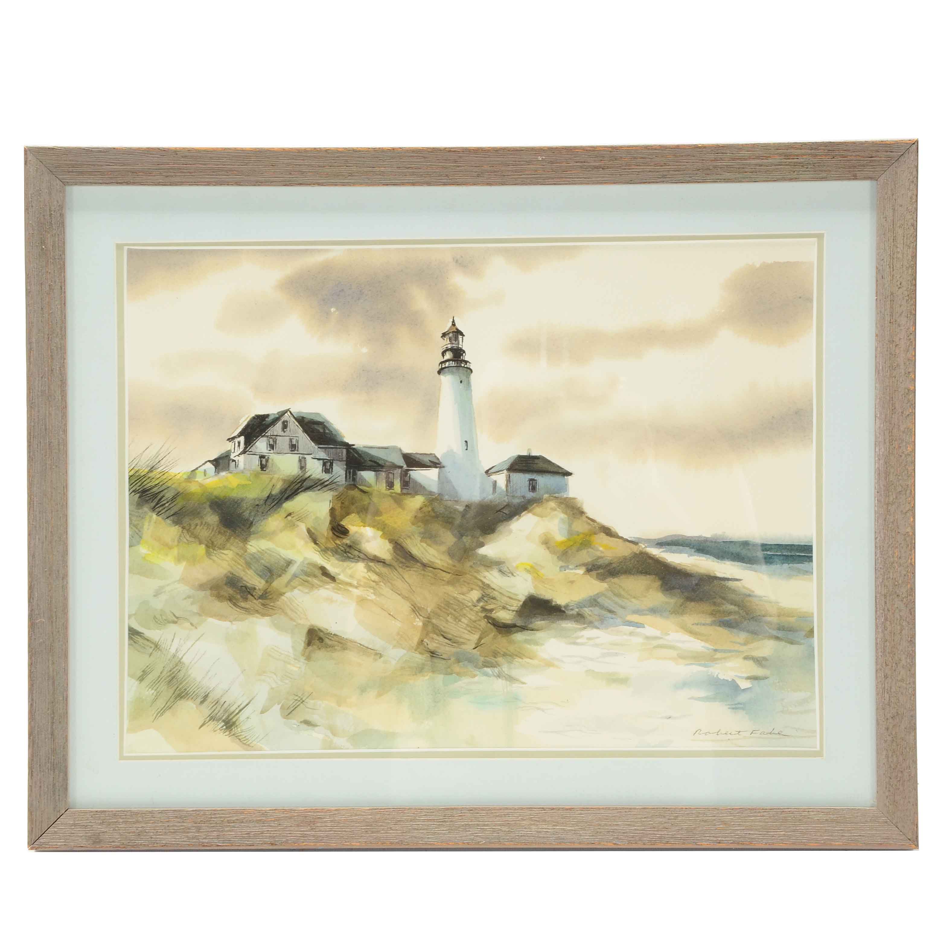 Robert Fabe Signed Original Watercolor Coastal Painting