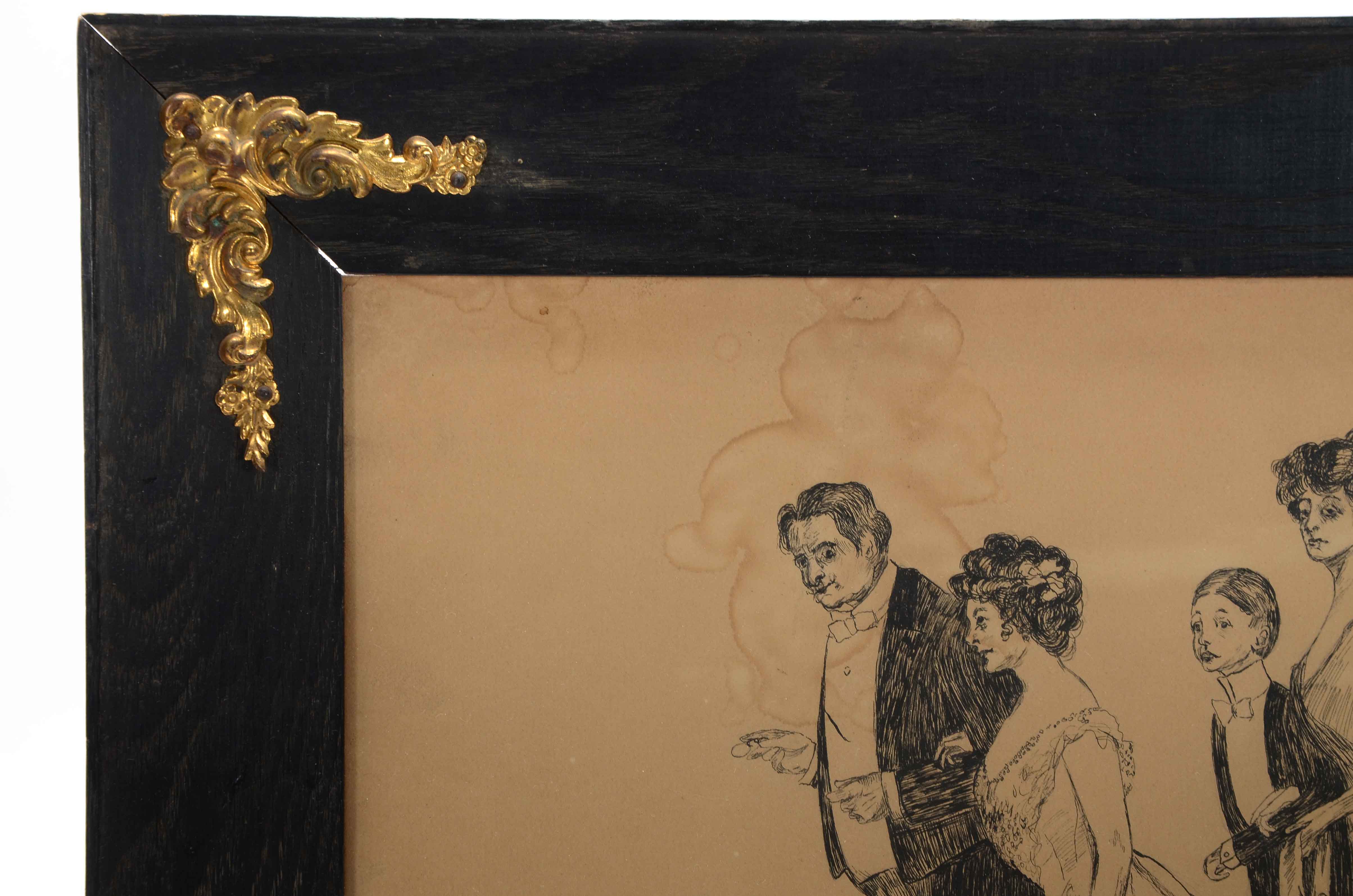 M.L.C. Original Ink Drawing of a Formal Event