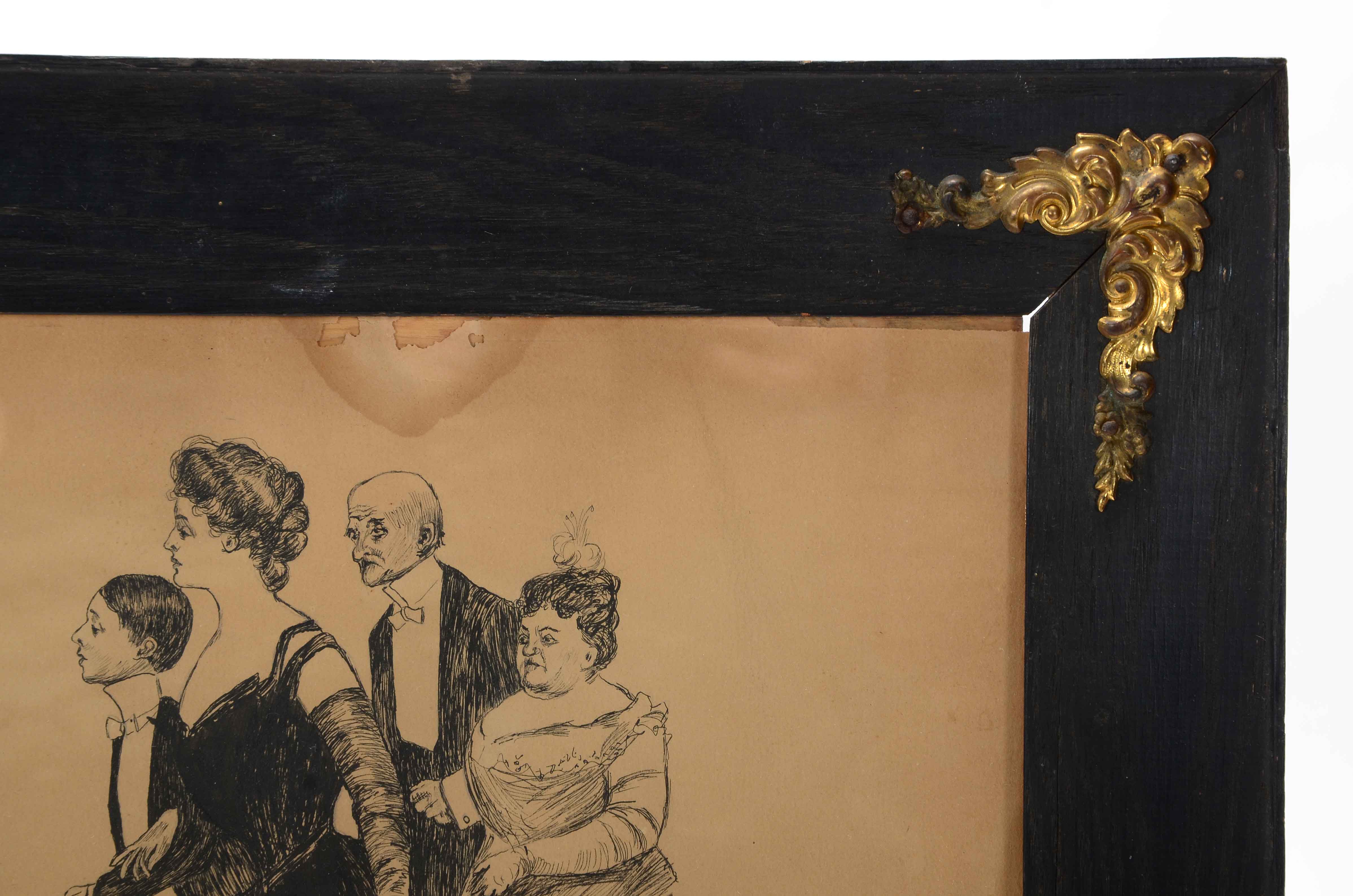 M.L.C. Original Ink Drawing of a Formal Event