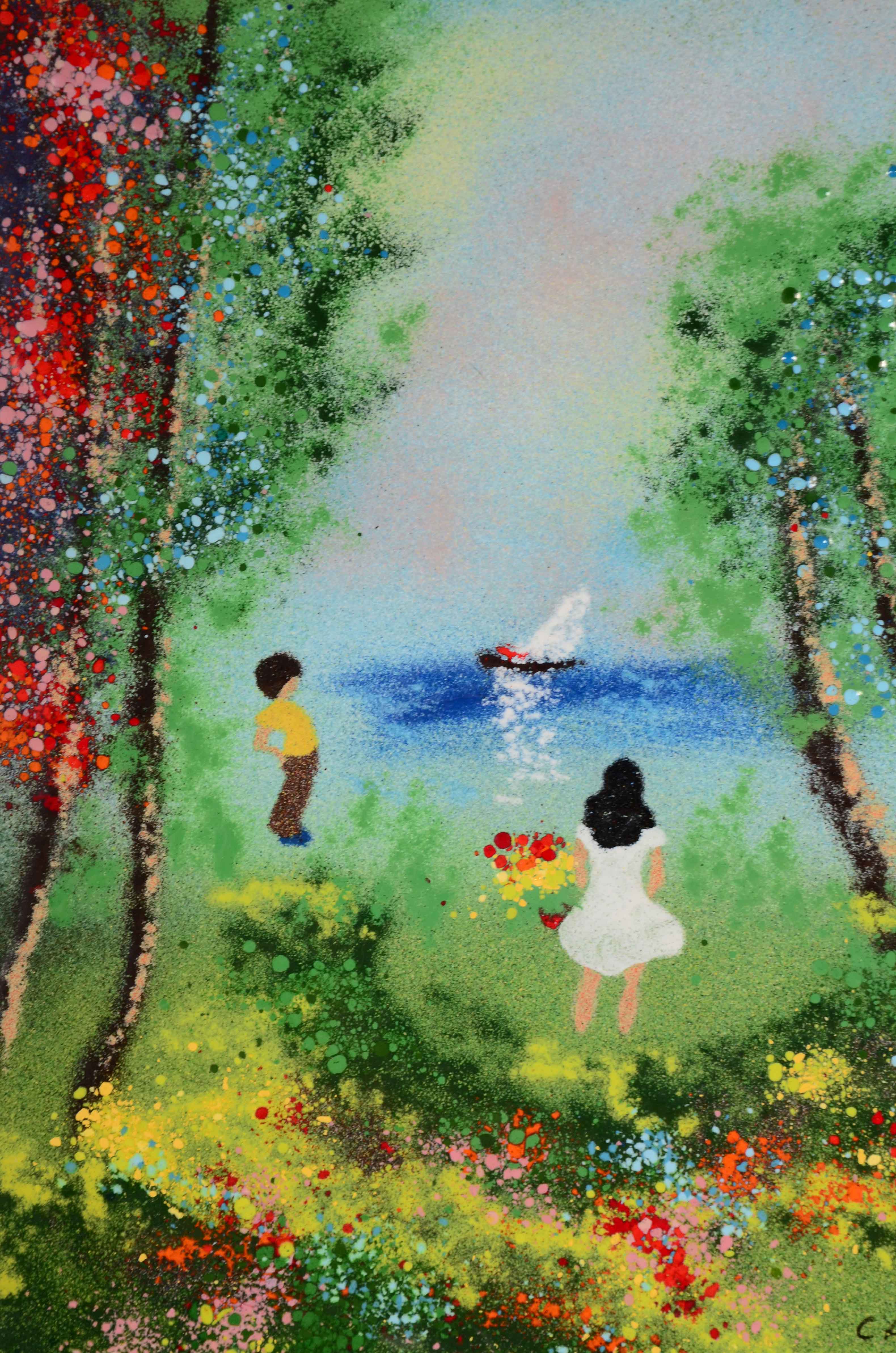 Louis Cardin Original Enamel Painting on Copper