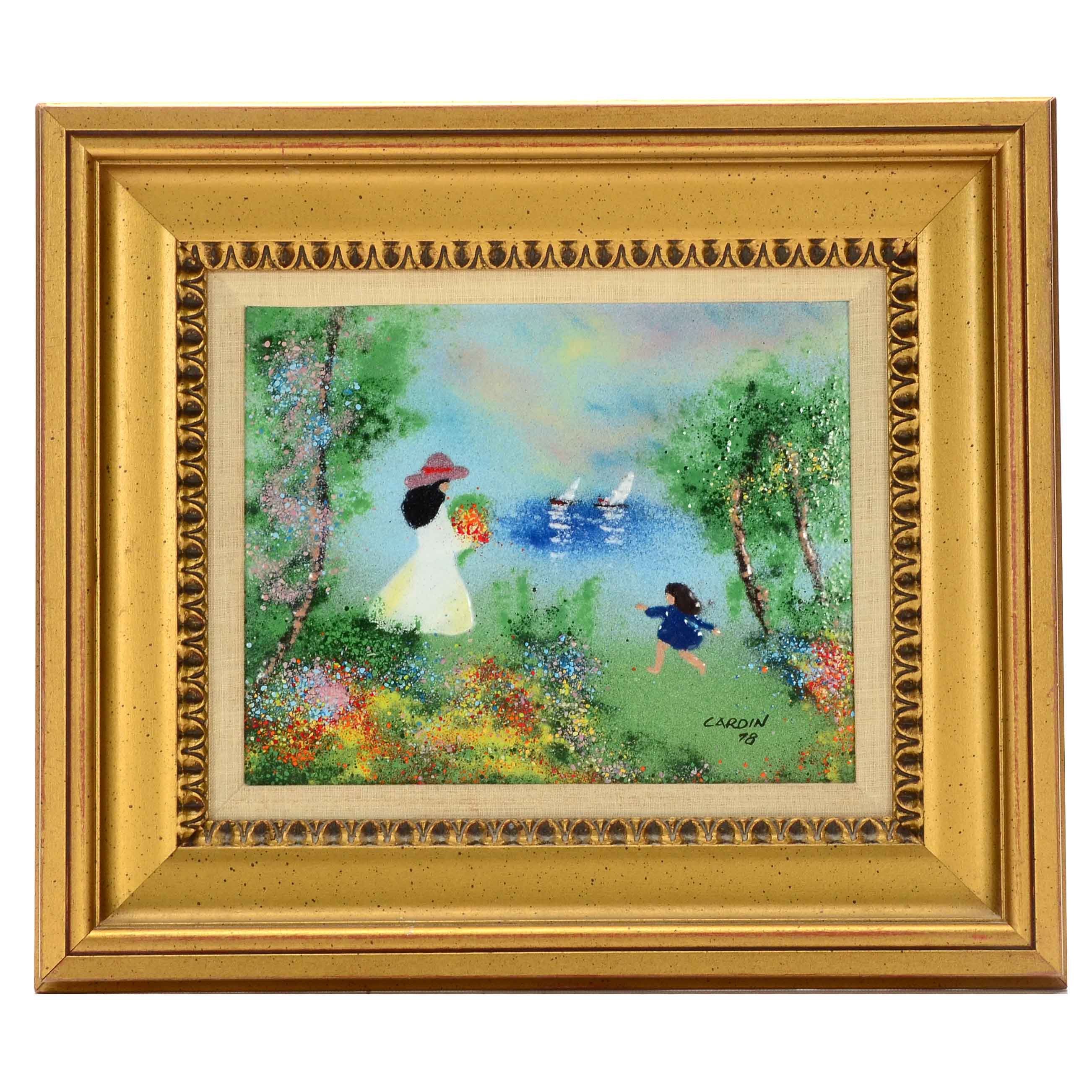 Louis Cardin Original Enamel Painting on Copper