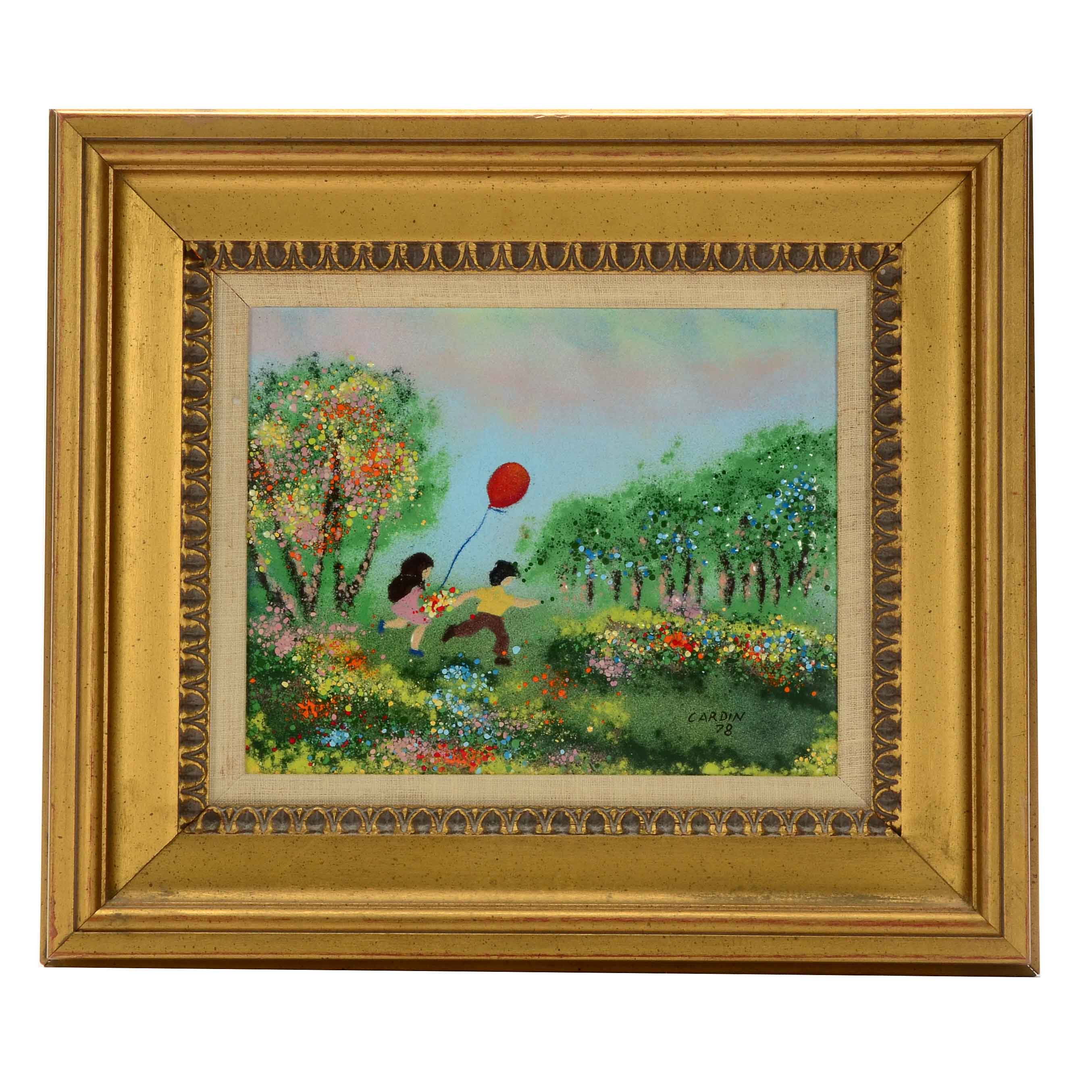 Louis Cardin Original Enamel Painting on Copper