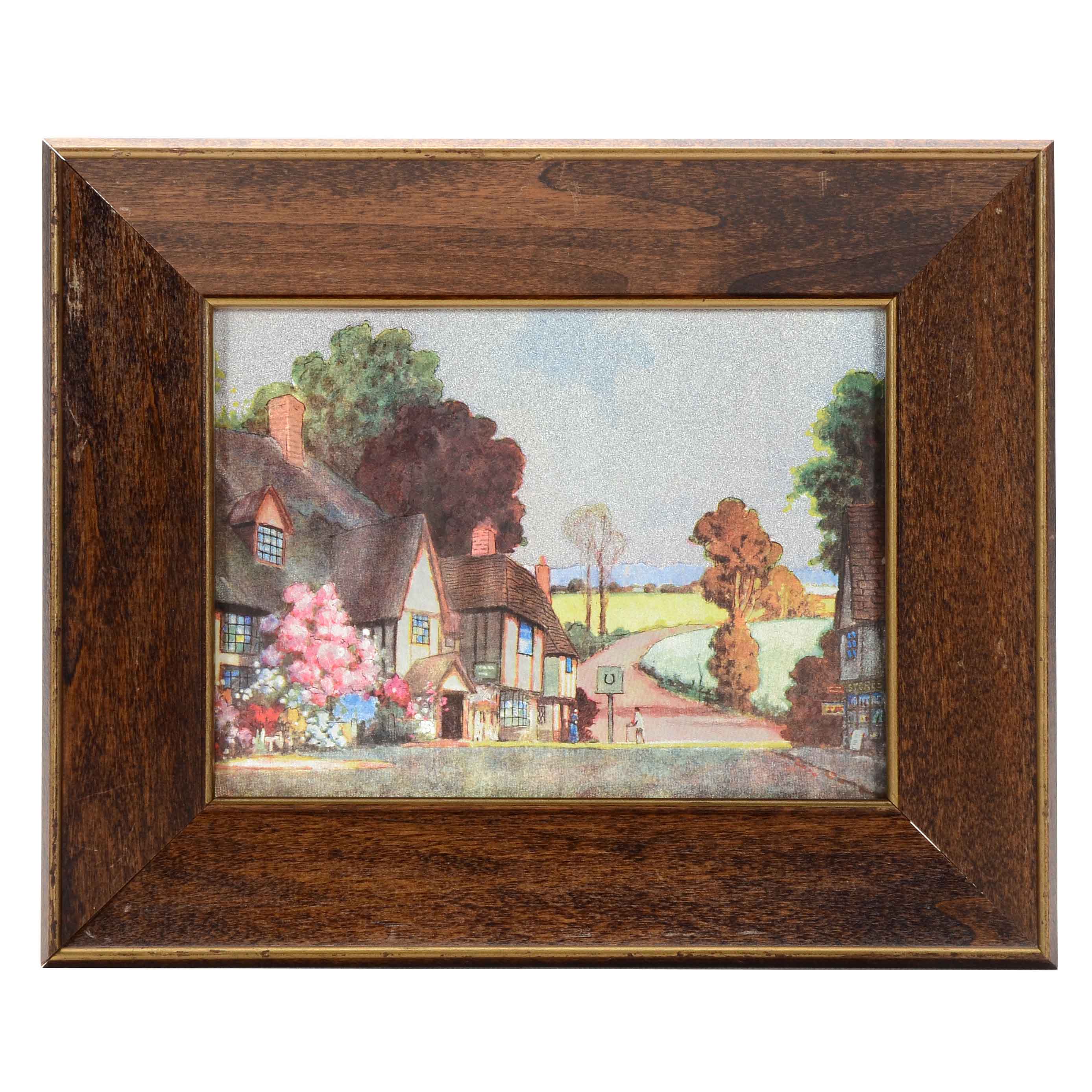 Offset Lithograph on Foil Paper of Tudor Style Buildings