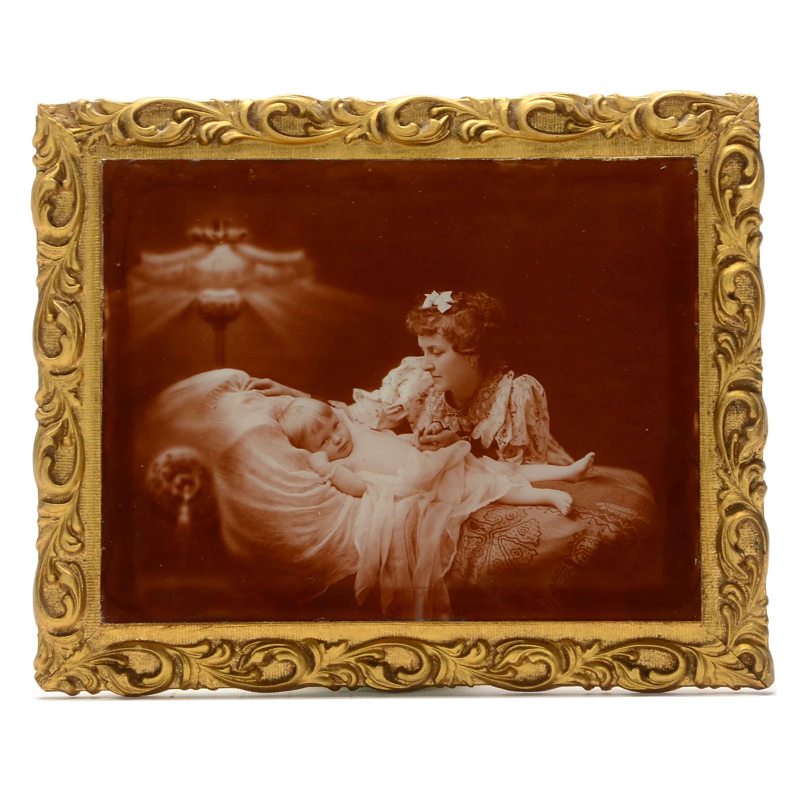 Sepia Tone Photographic Print of Victorian Era Mother and Child