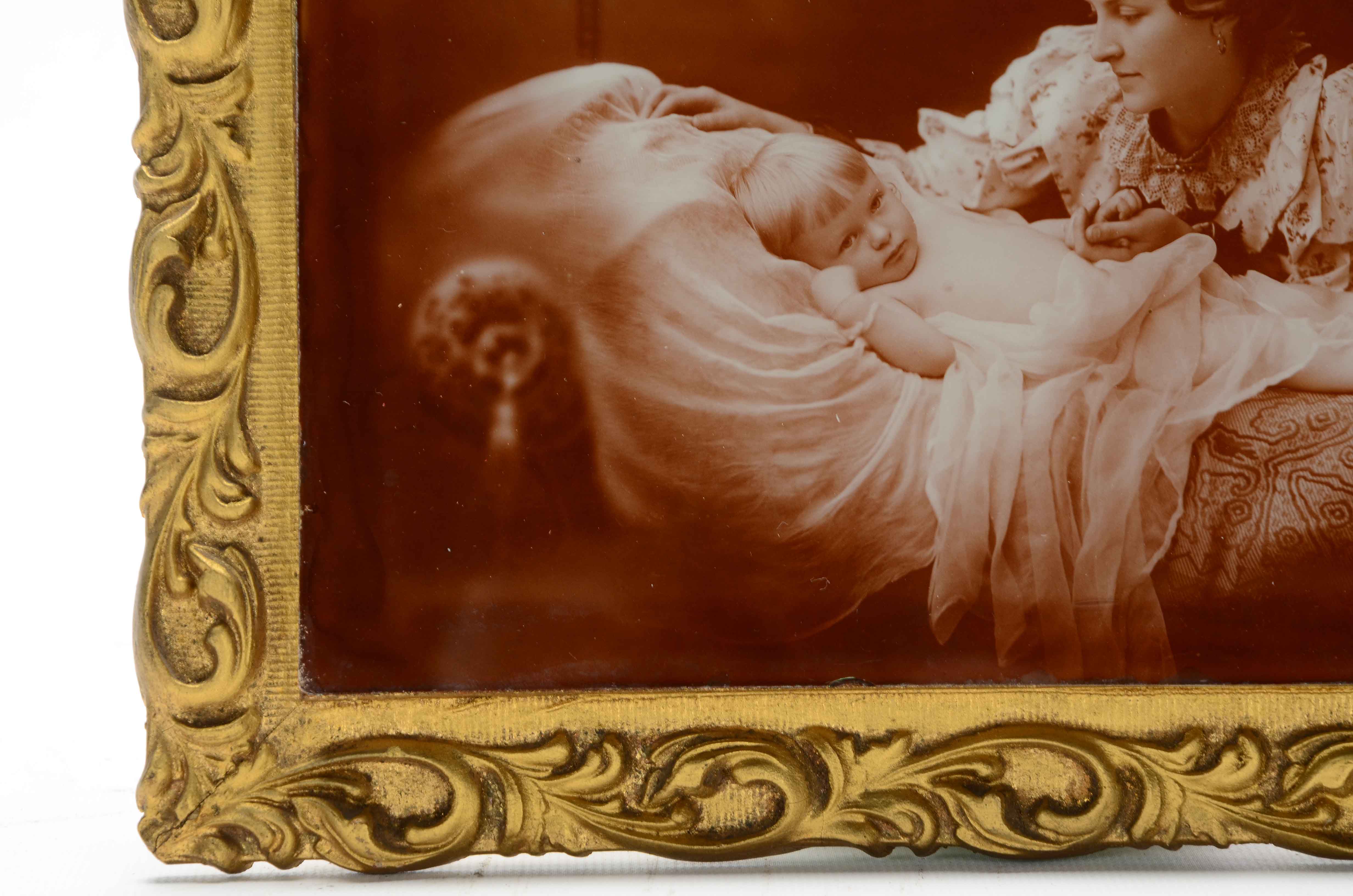 Sepia Tone Photographic Print of Victorian Era Mother and Child