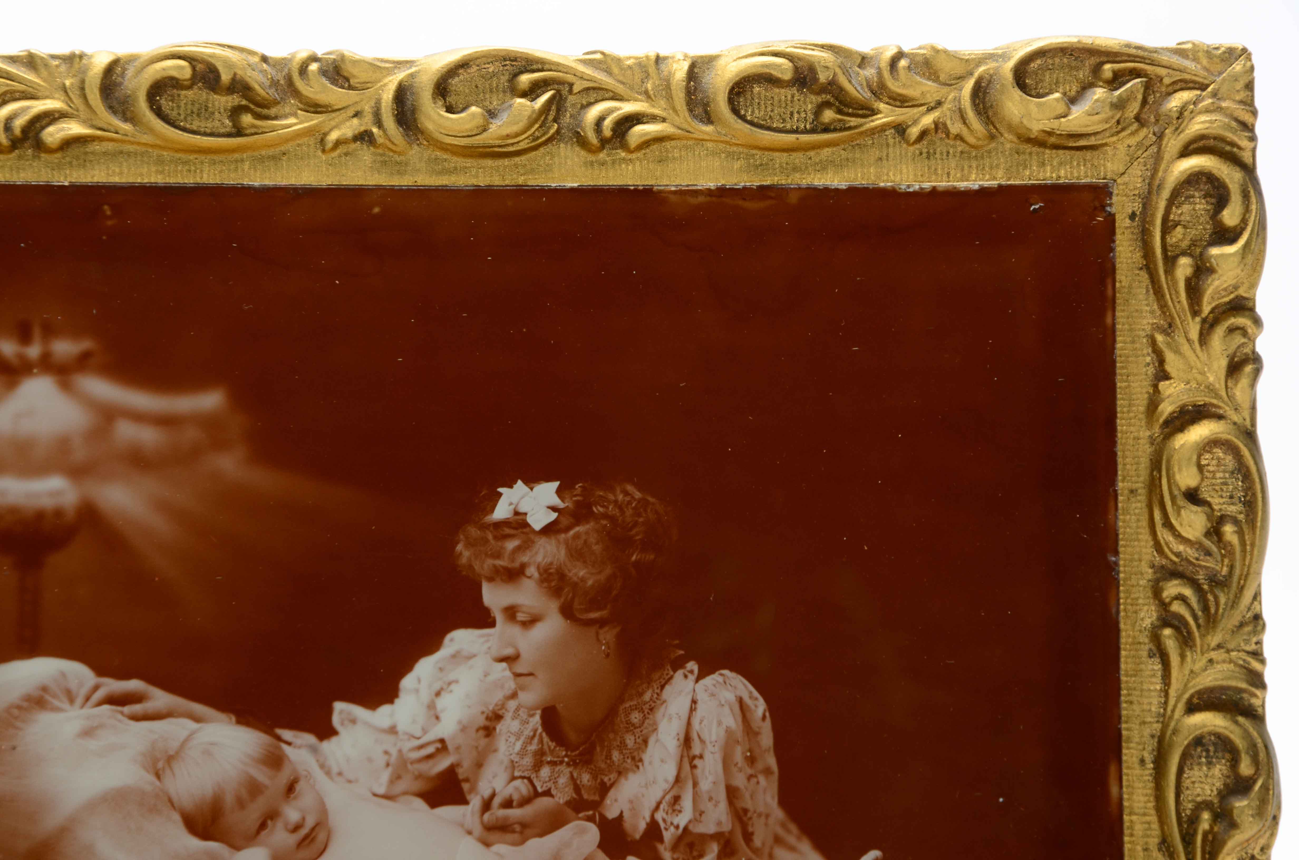 Sepia Tone Photographic Print of Victorian Era Mother and Child