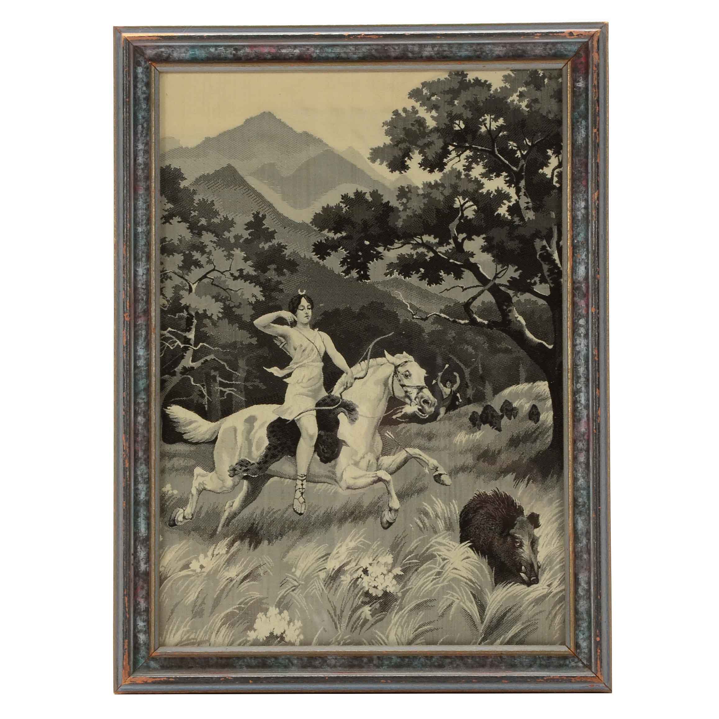 Machine Woven Tapestry of a Hunting Scene