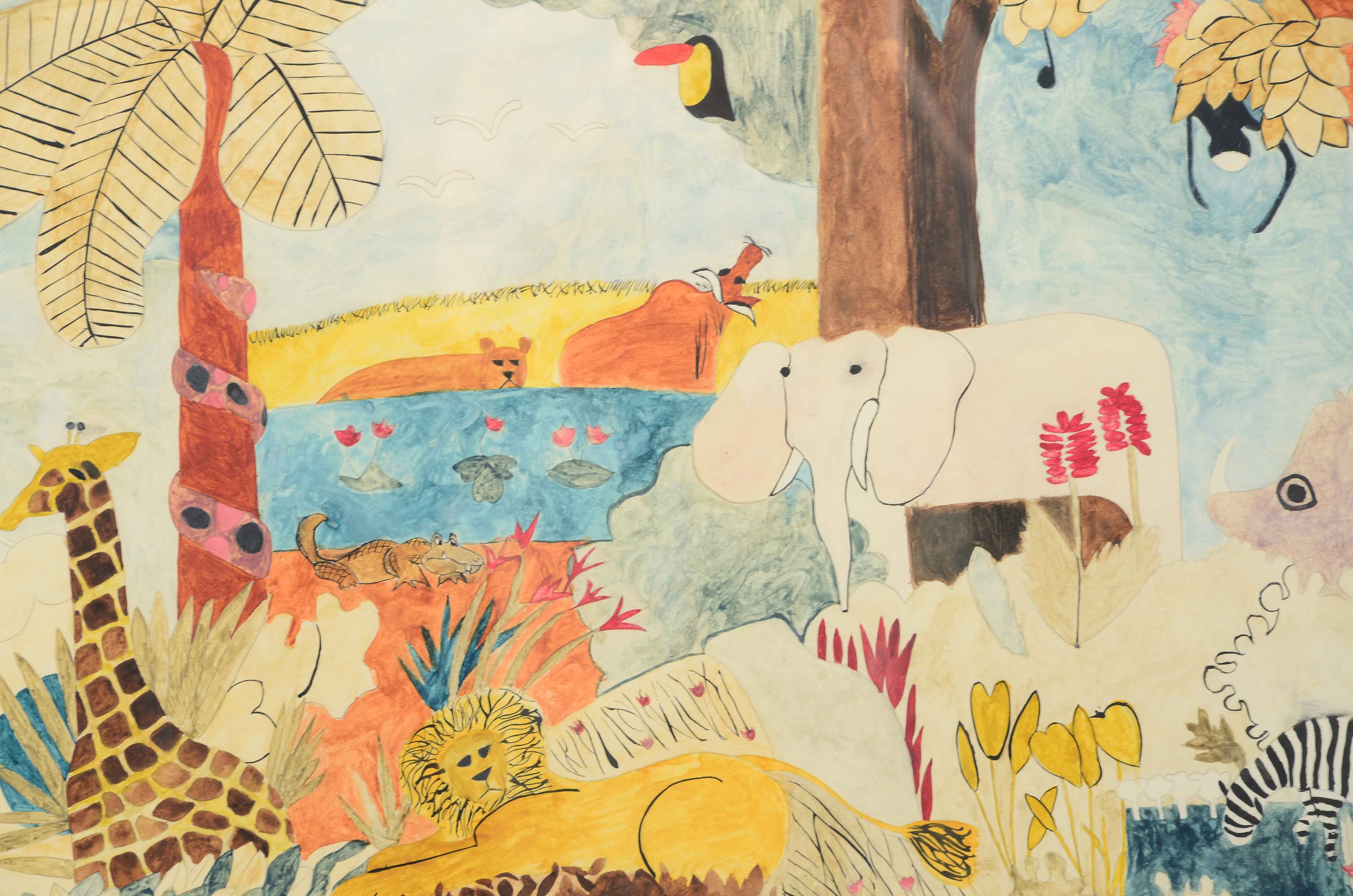 Original Mixed Media Jungle Illustration