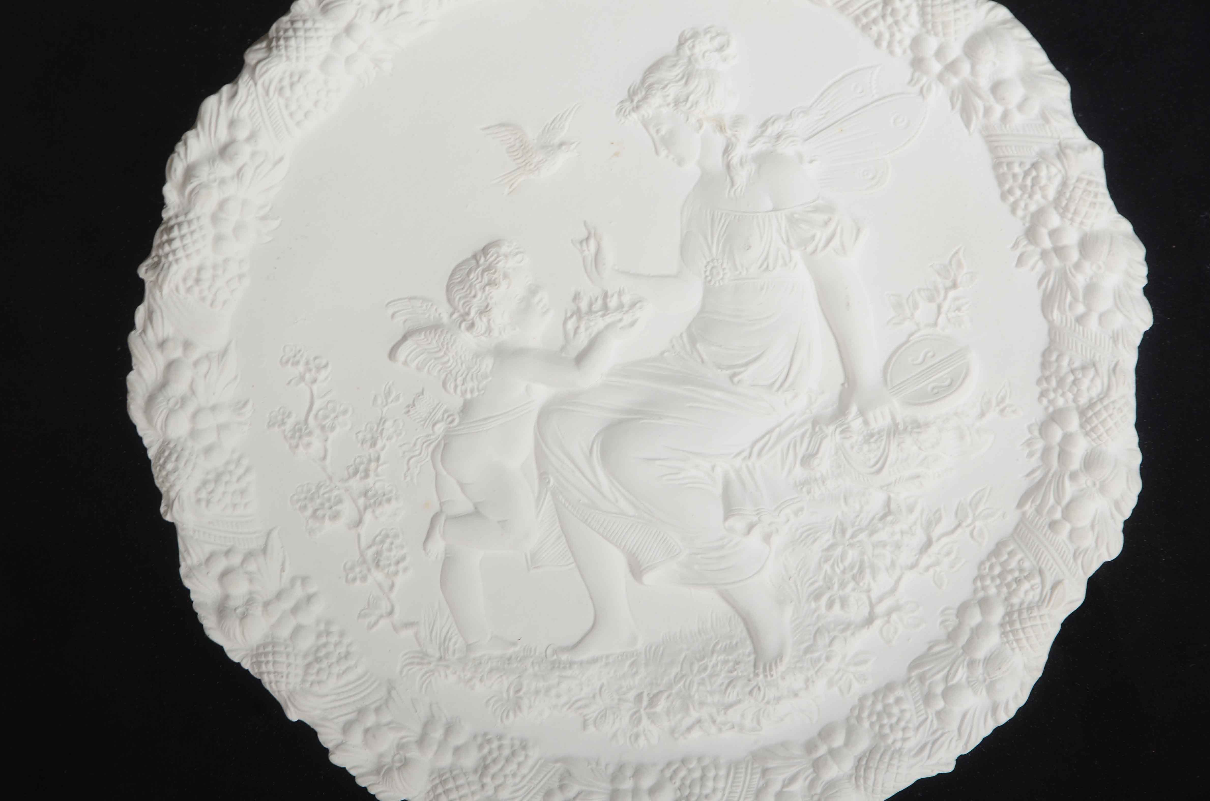 Bas Relief Cast Plaster Medalion of a Fairy and Cherub