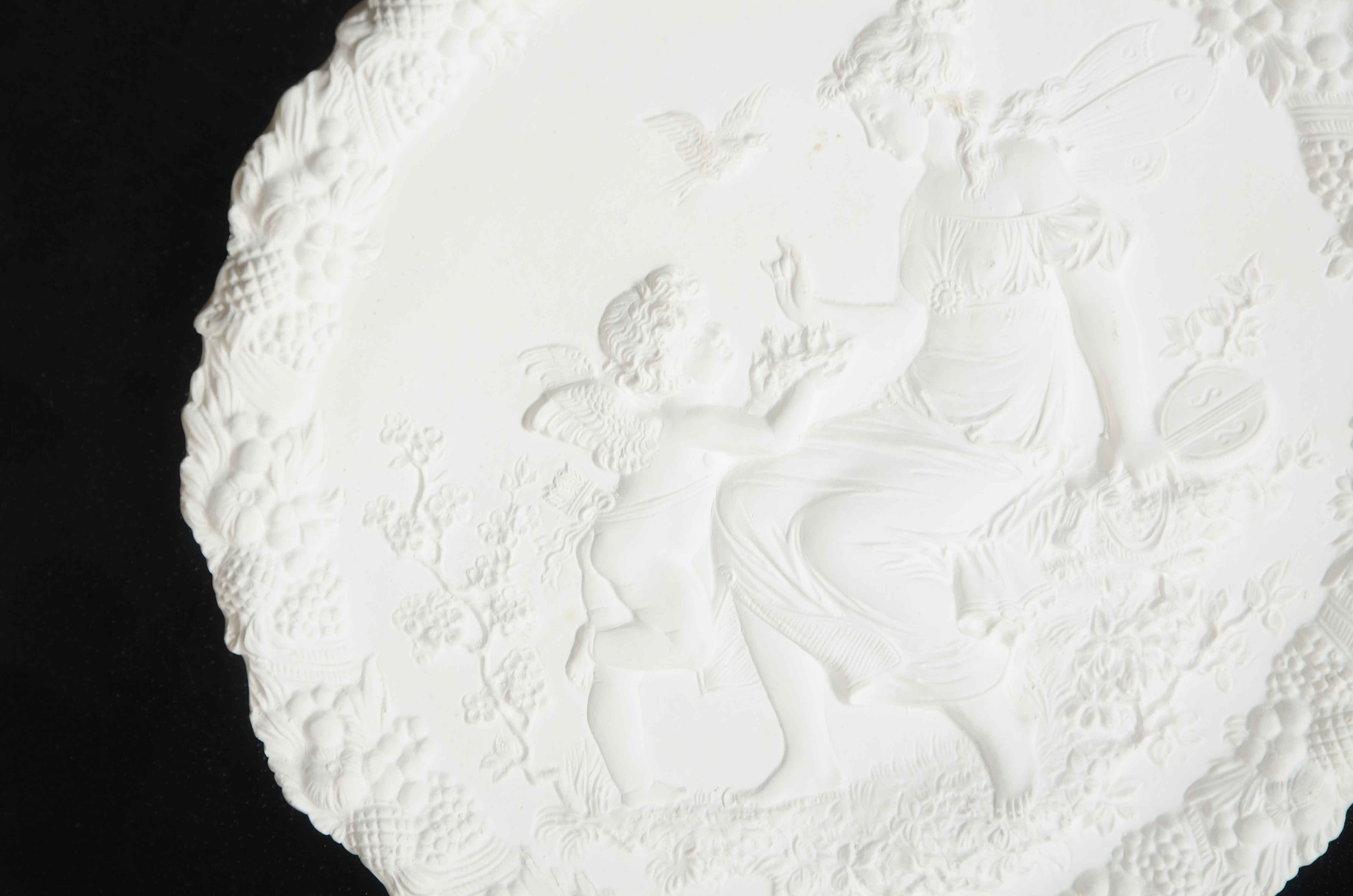 Bas Relief Cast Plaster Medalion of a Fairy and Cherub