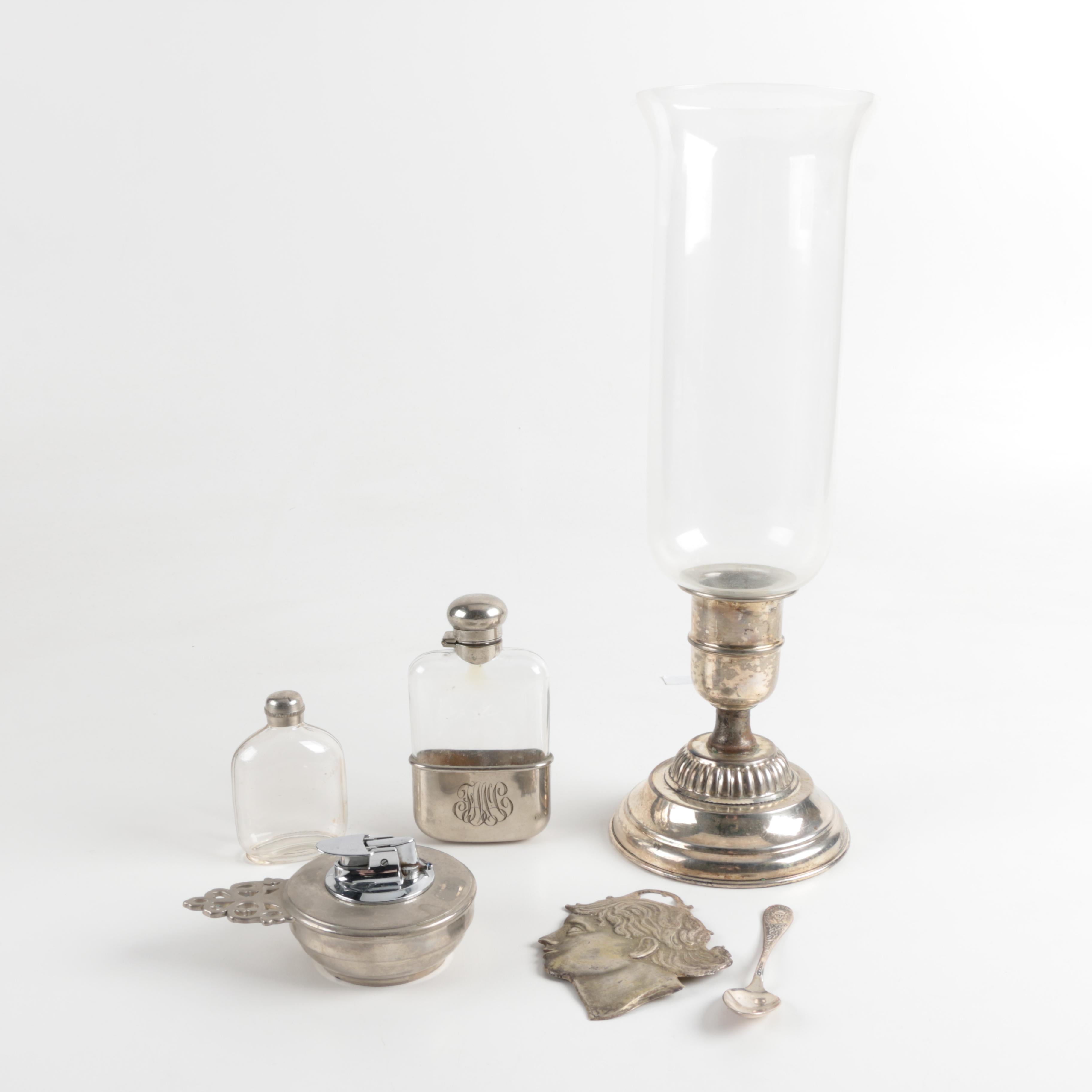 Vintage Ronson Table Top Lighter and Other Silver Plate Accessories