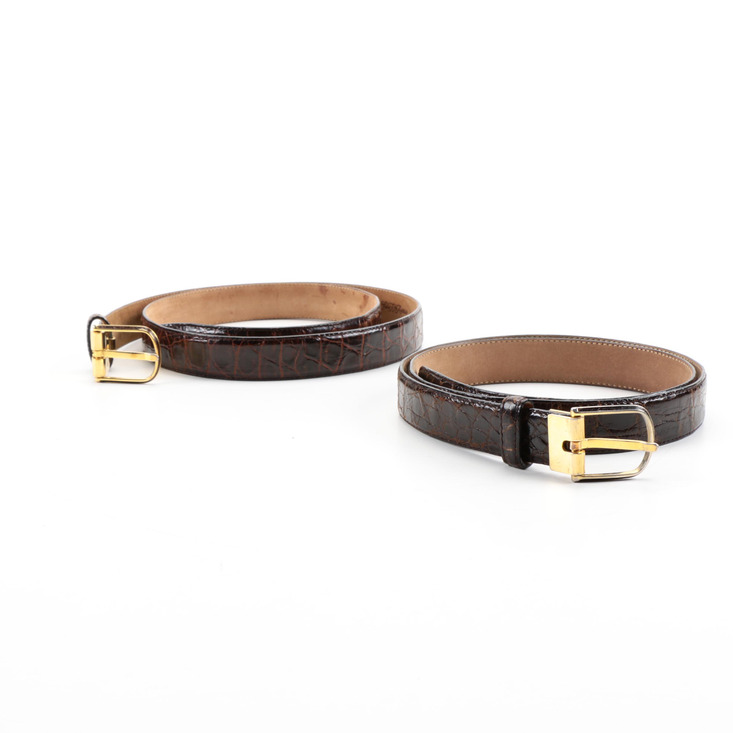Saks Fifth Avenue Dark Brown Caiman Crocodile Belts