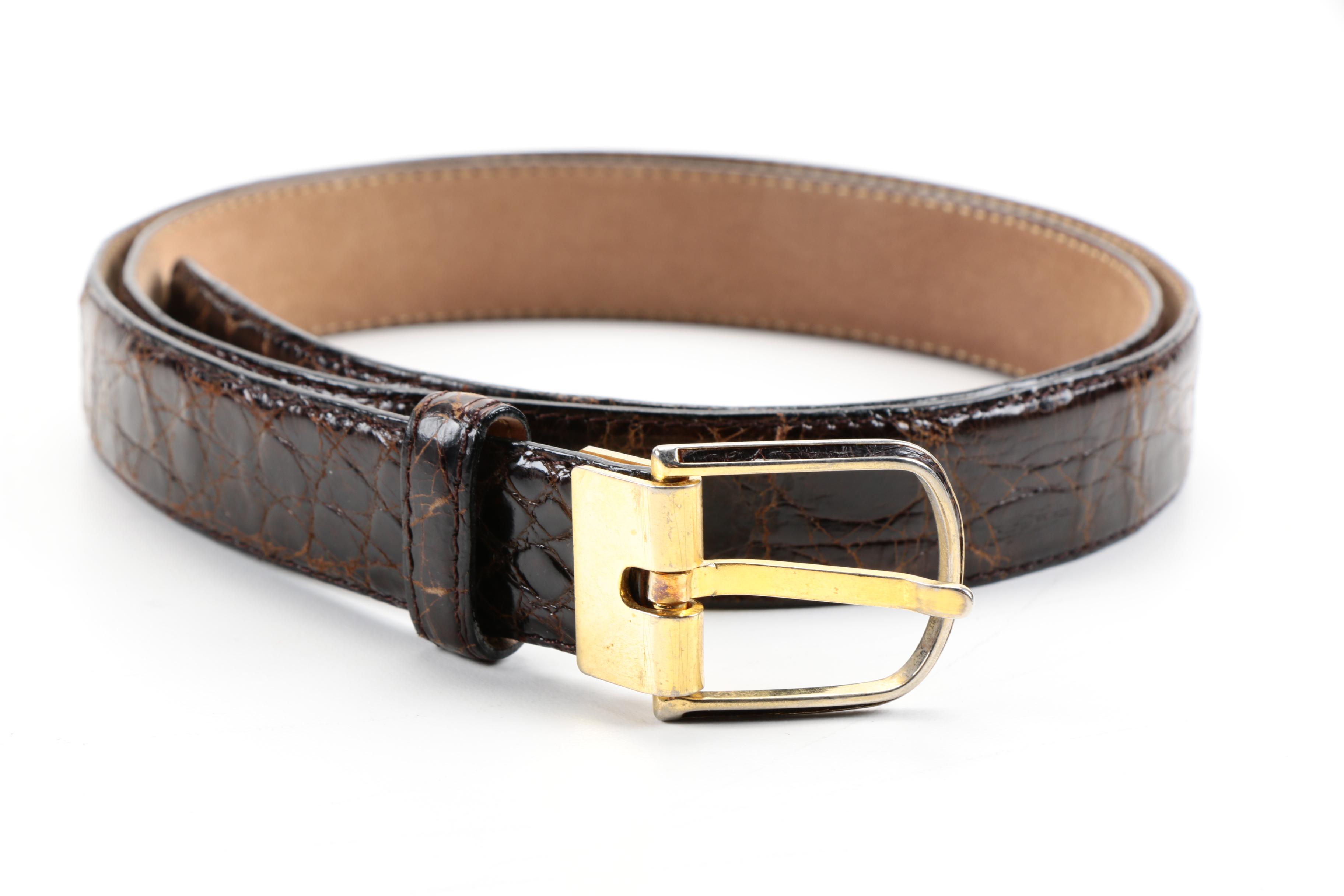 Saks Fifth Avenue Dark Brown Caiman Crocodile Belts