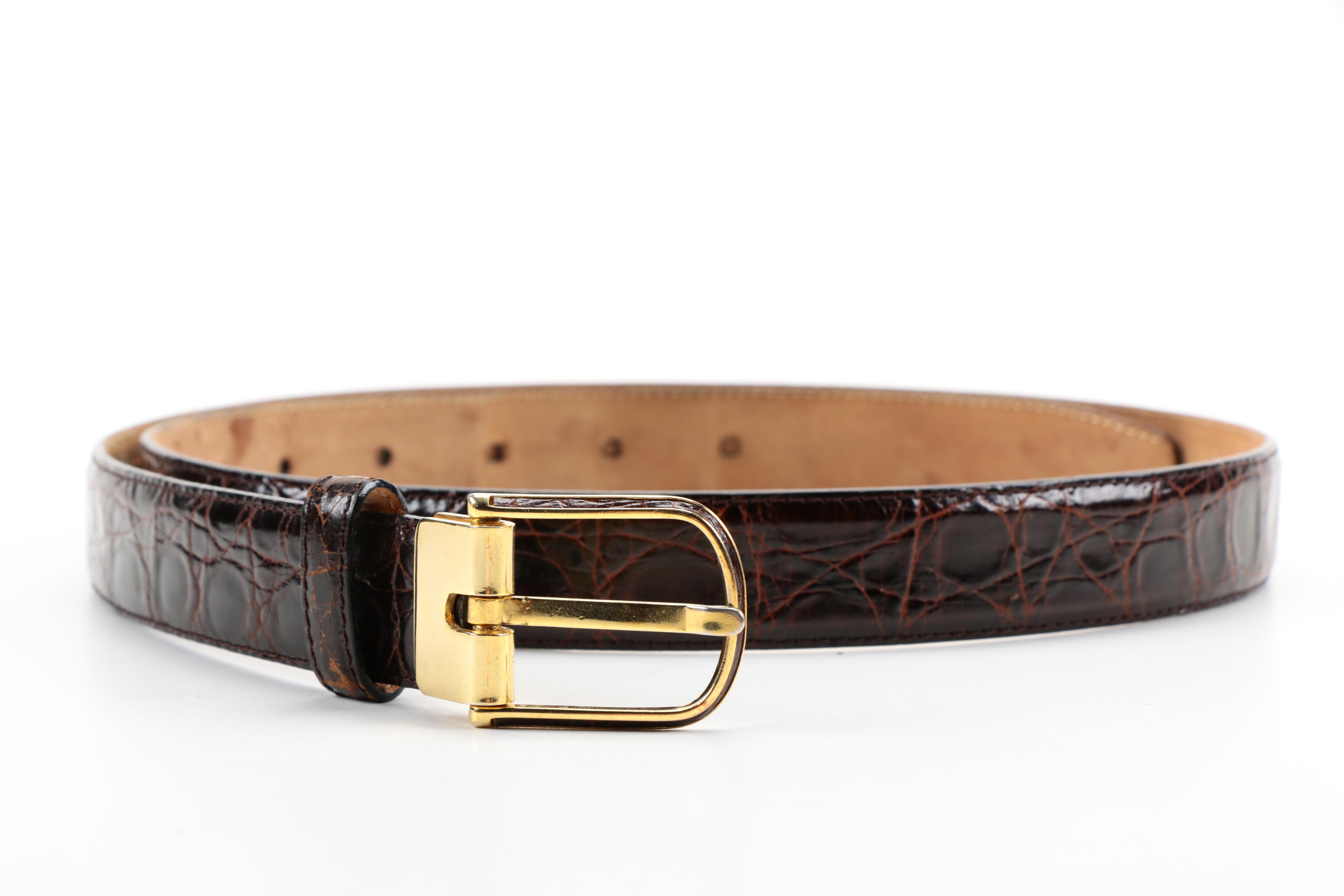 Saks Fifth Avenue Dark Brown Caiman Crocodile Belts