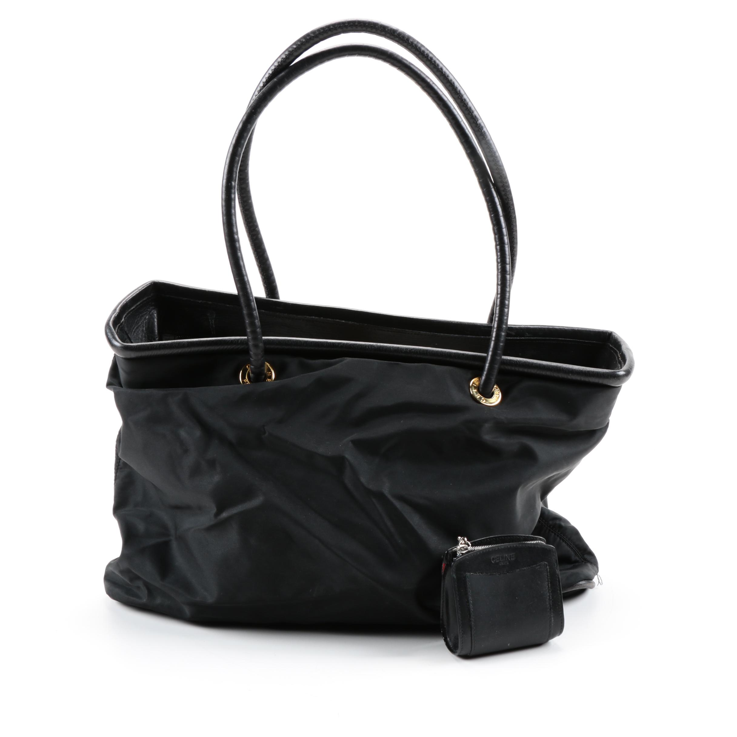 Céline Black Nylon Tote and Leather Coin Purse